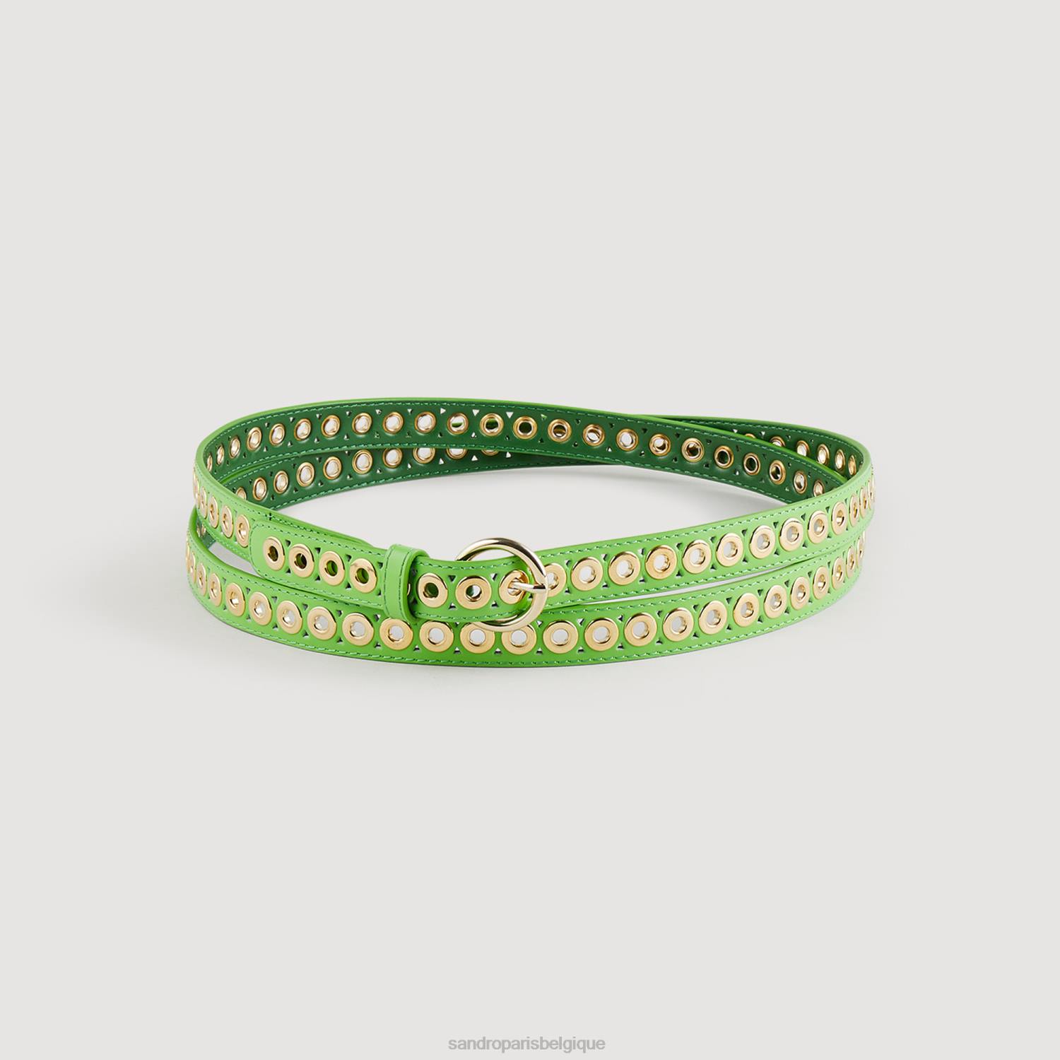 accessoires Sandro Paris ceinture double en cuir avec œillets Pomme verte femmes XLXD570