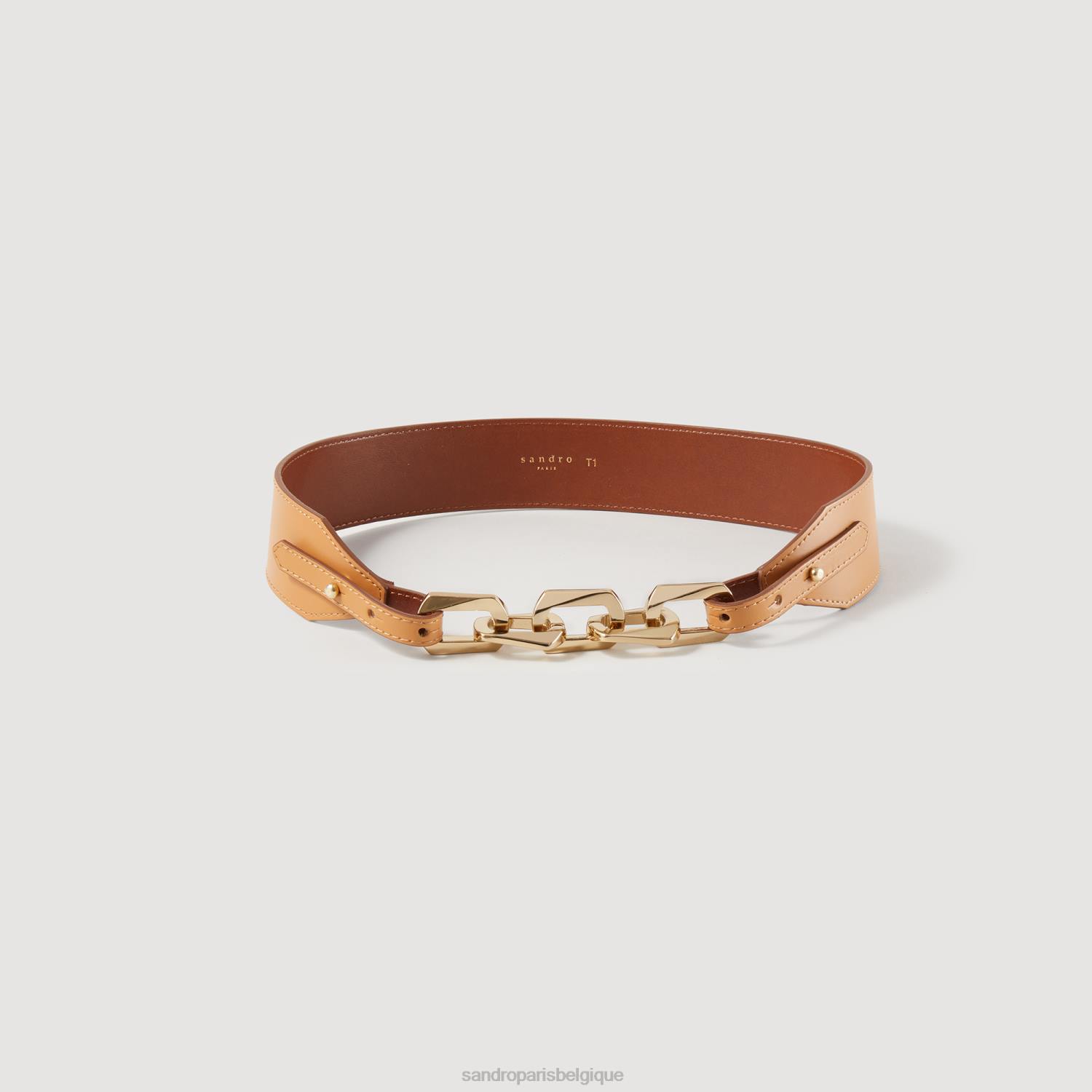 accessoires Sandro Paris ceinture en cuir avec chaîne chameau femmes XLXD563
