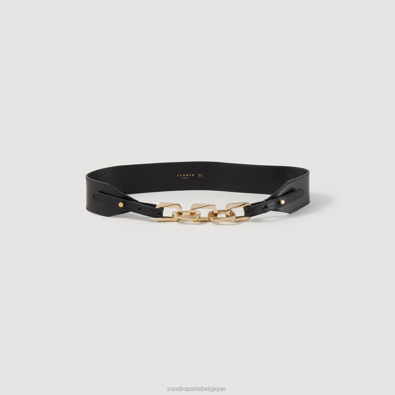 accessoires Sandro Paris ceinture en cuir avec chaîne noir femmes XLXD562