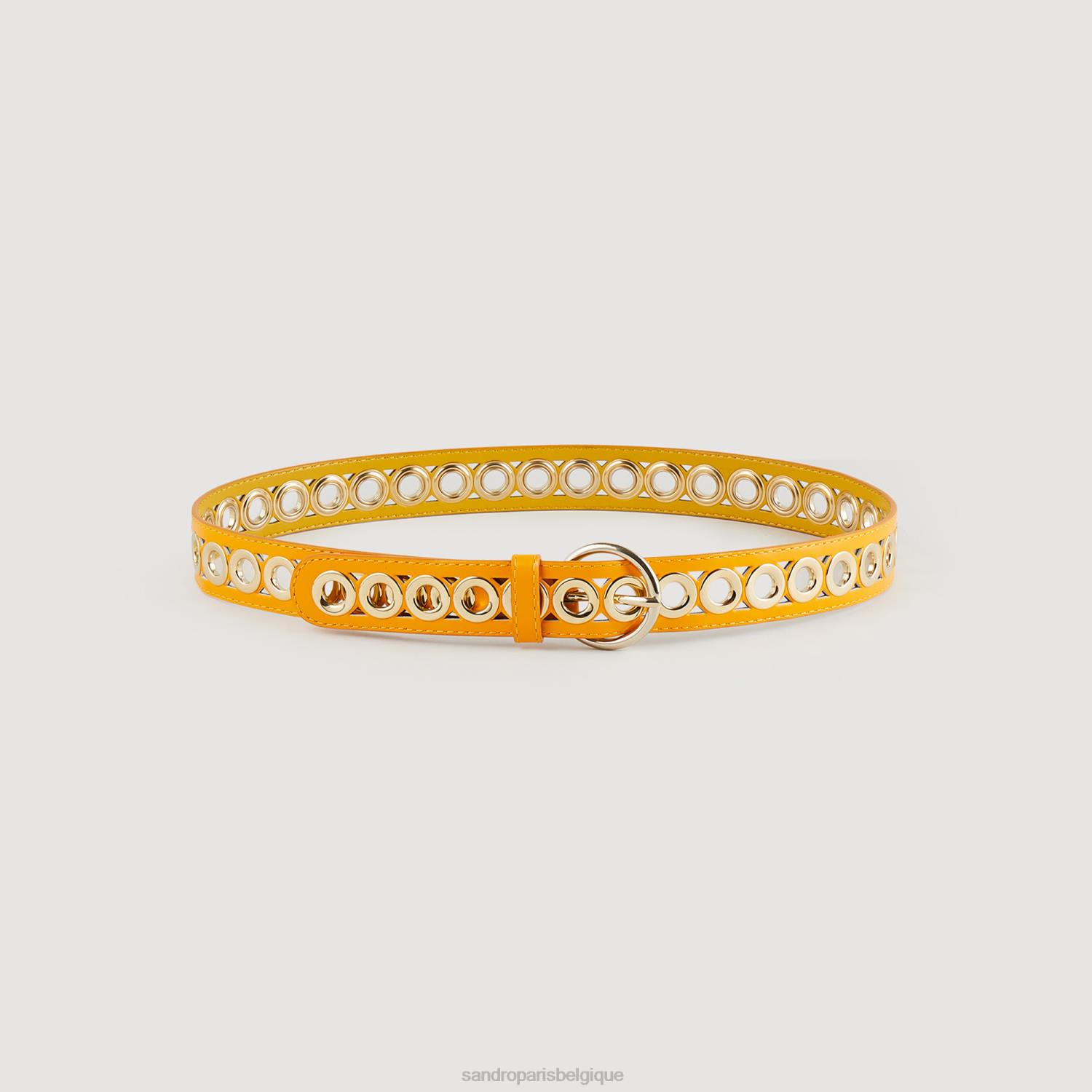 accessoires Sandro Paris ceinture en cuir avec œillets jaune d'or femmes XLXD565
