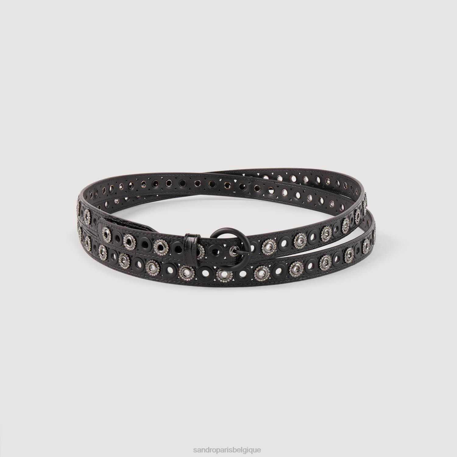accessoires Sandro Paris ceinture en cuir avec œillets noir femmes XLXD507