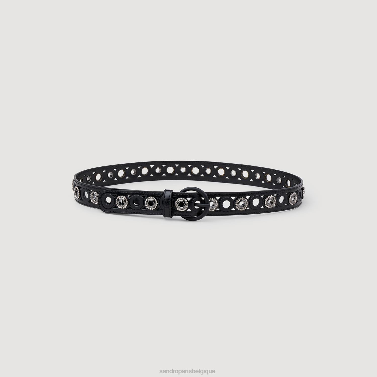 accessoires Sandro Paris ceinture en cuir avec œillets noir femmes XLXD510