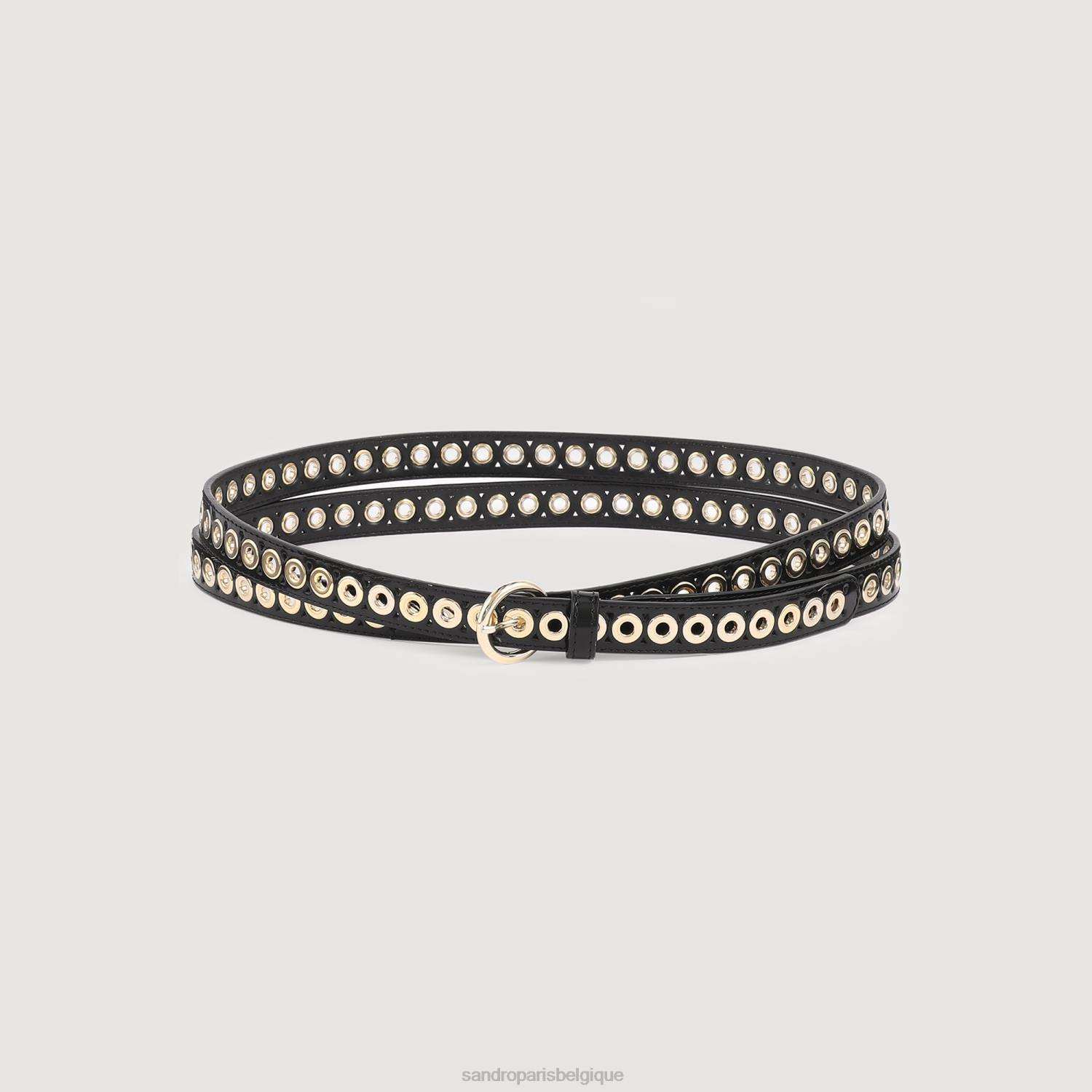 accessoires Sandro Paris ceinture en cuir avec œillets noir femmes XLXD525