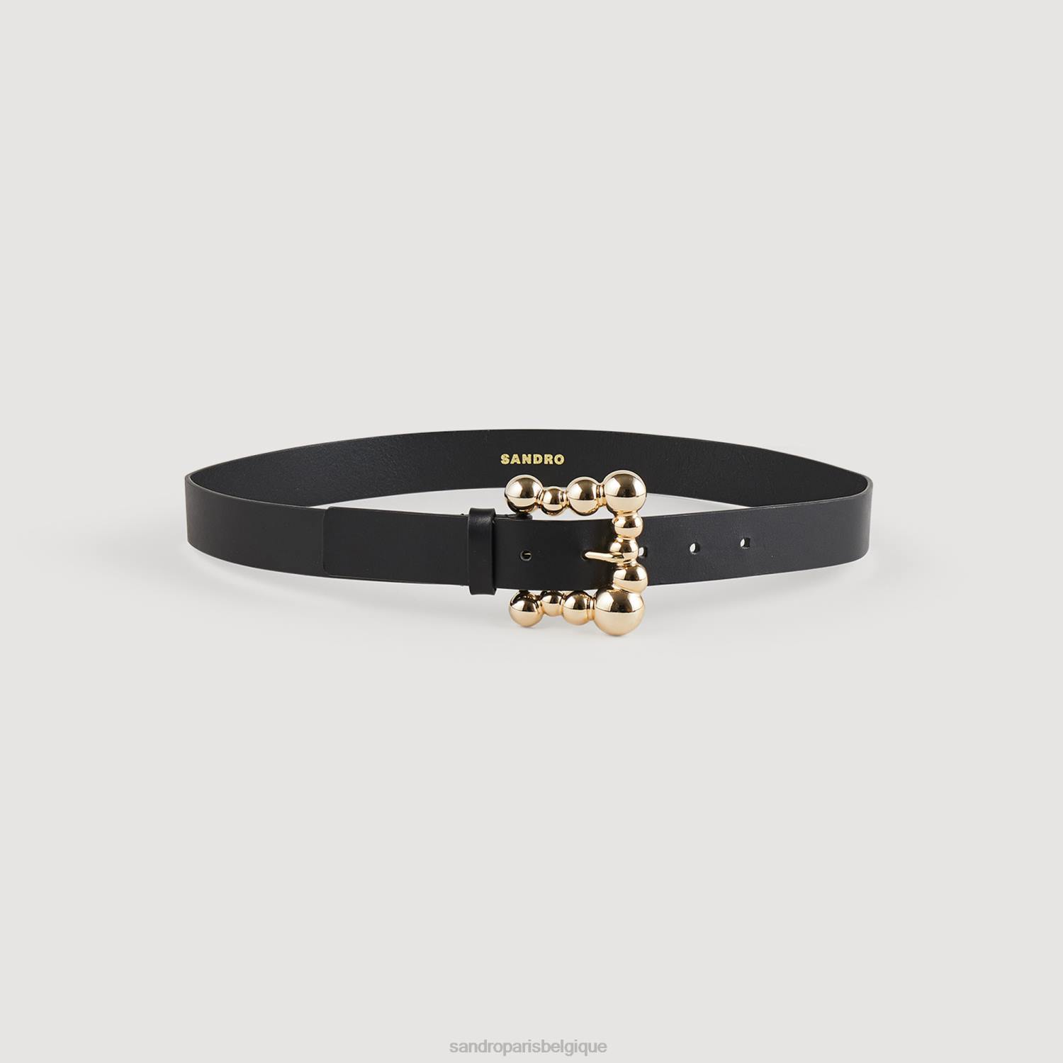 accessoires Sandro Paris large ceinture en cuir avec boucle carrée noir femmes XLXD537