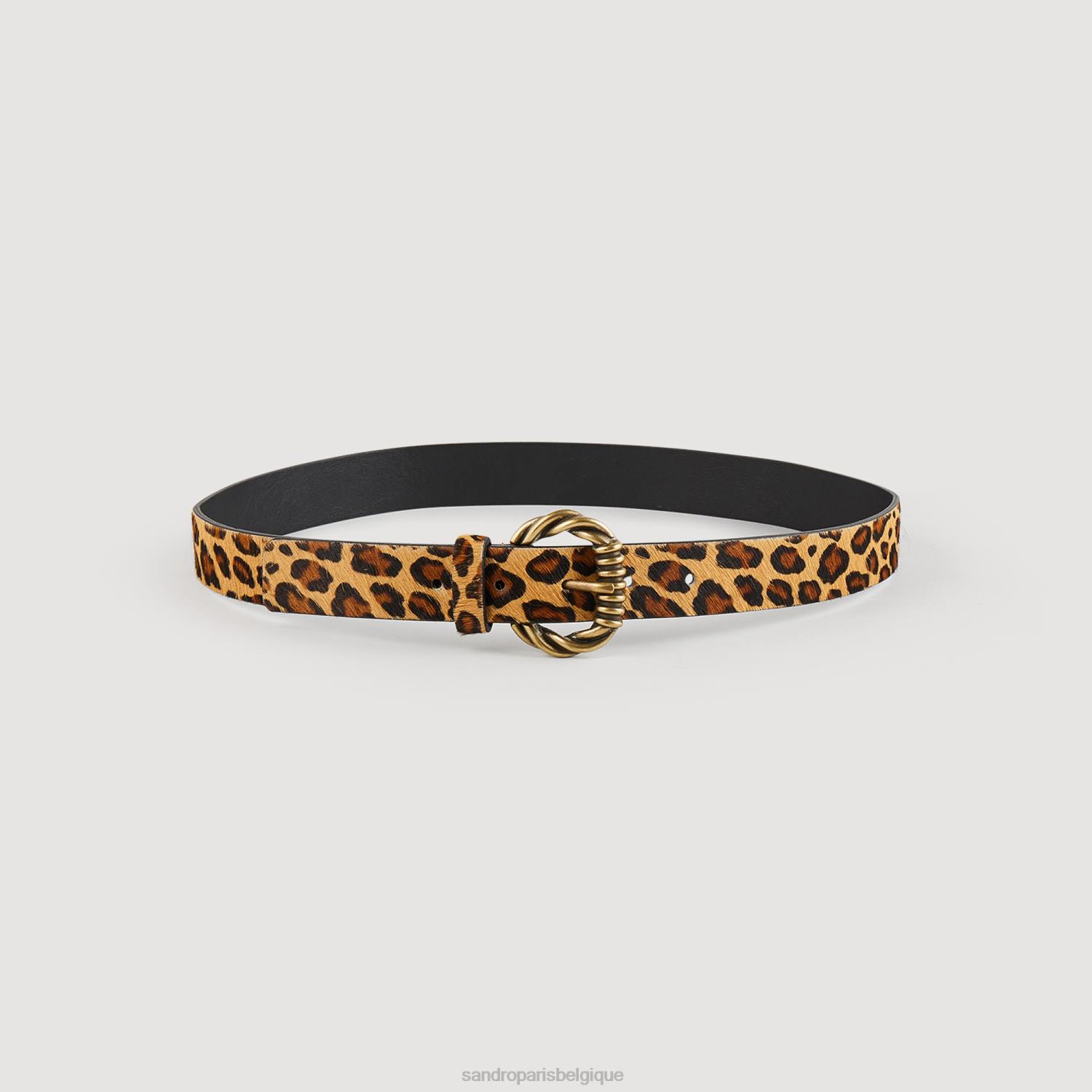 accessoires Sandro Paris large ceinture en cuir à imprimé léopard brun femmes XLXD534