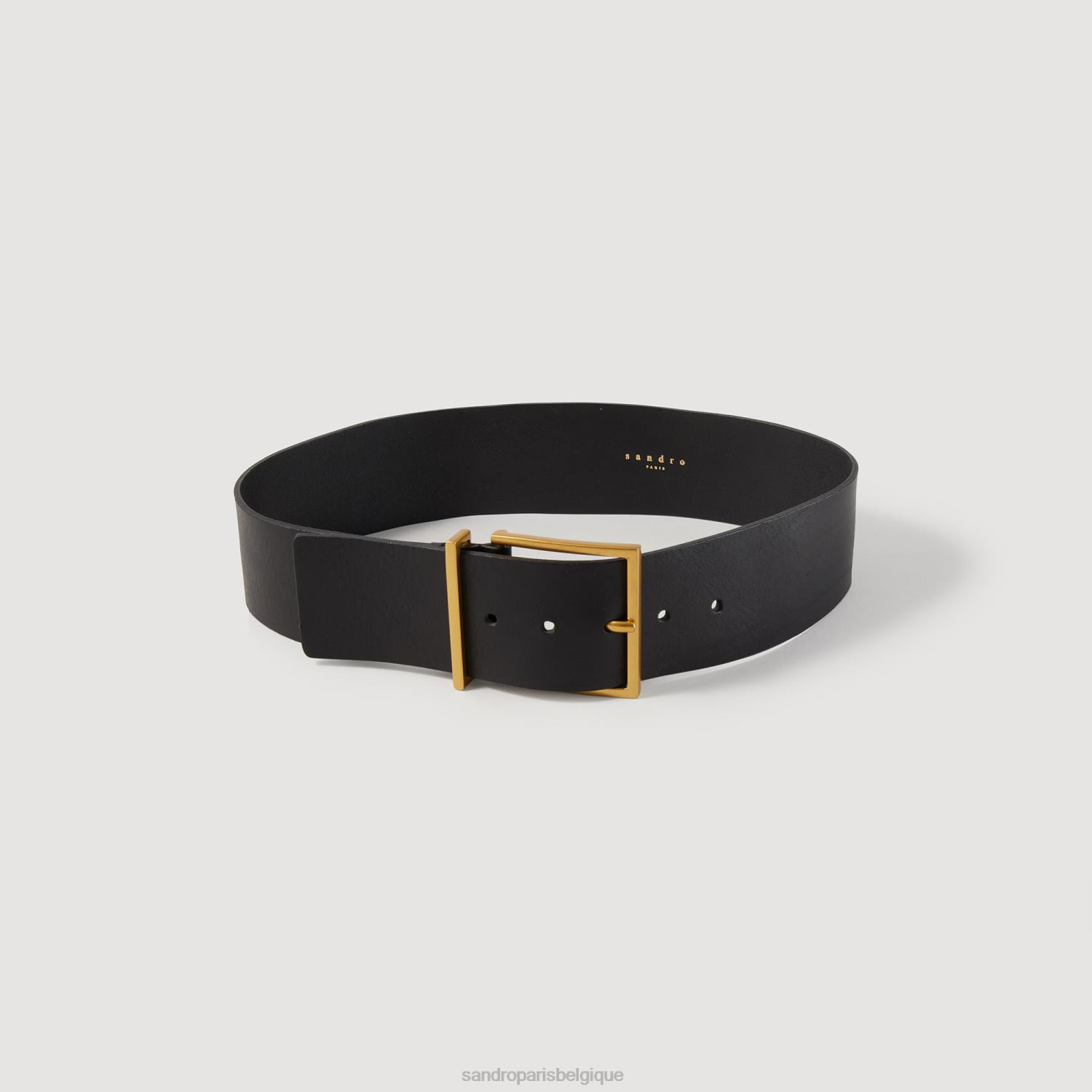 accessoires Sandro Paris large ceinture en cuir noir femmes XLXD515