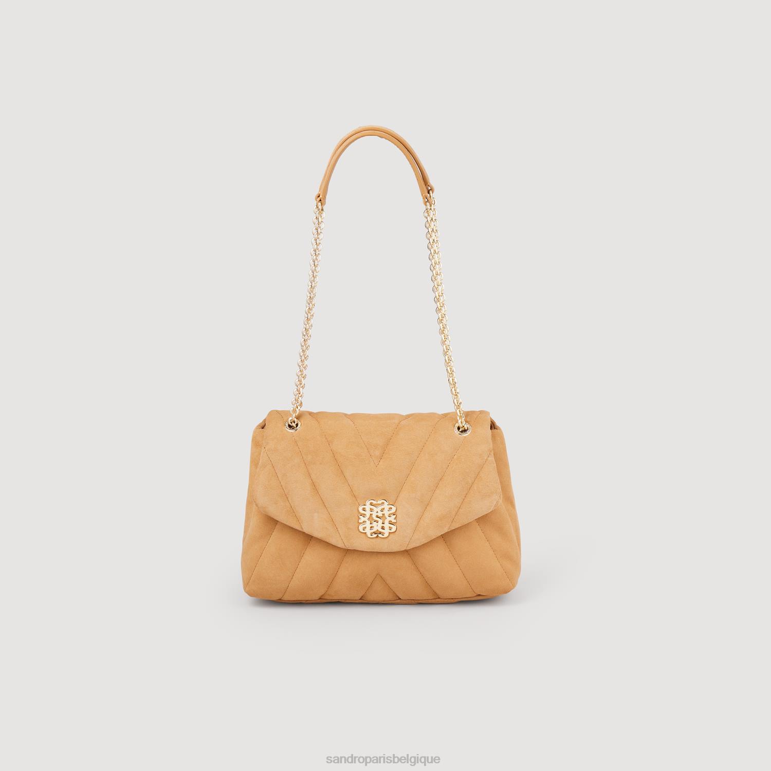 accessoires Sandro Paris sac en cuir suédé matelassé Mila chameau femmes XLXD522