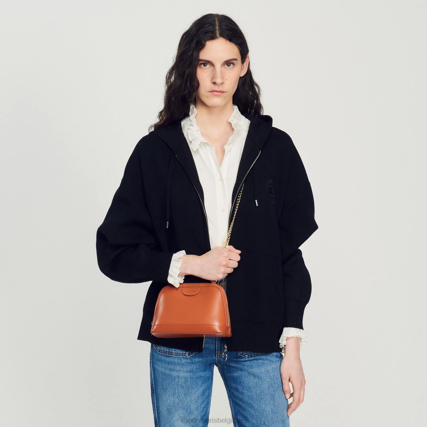 accessoires Sandro Paris sac rittah en cuir lisse caramel femmes XLXD509