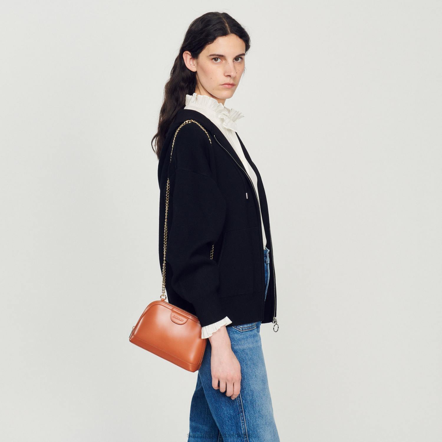 accessoires Sandro Paris sac rittah en cuir lisse caramel femmes XLXD509