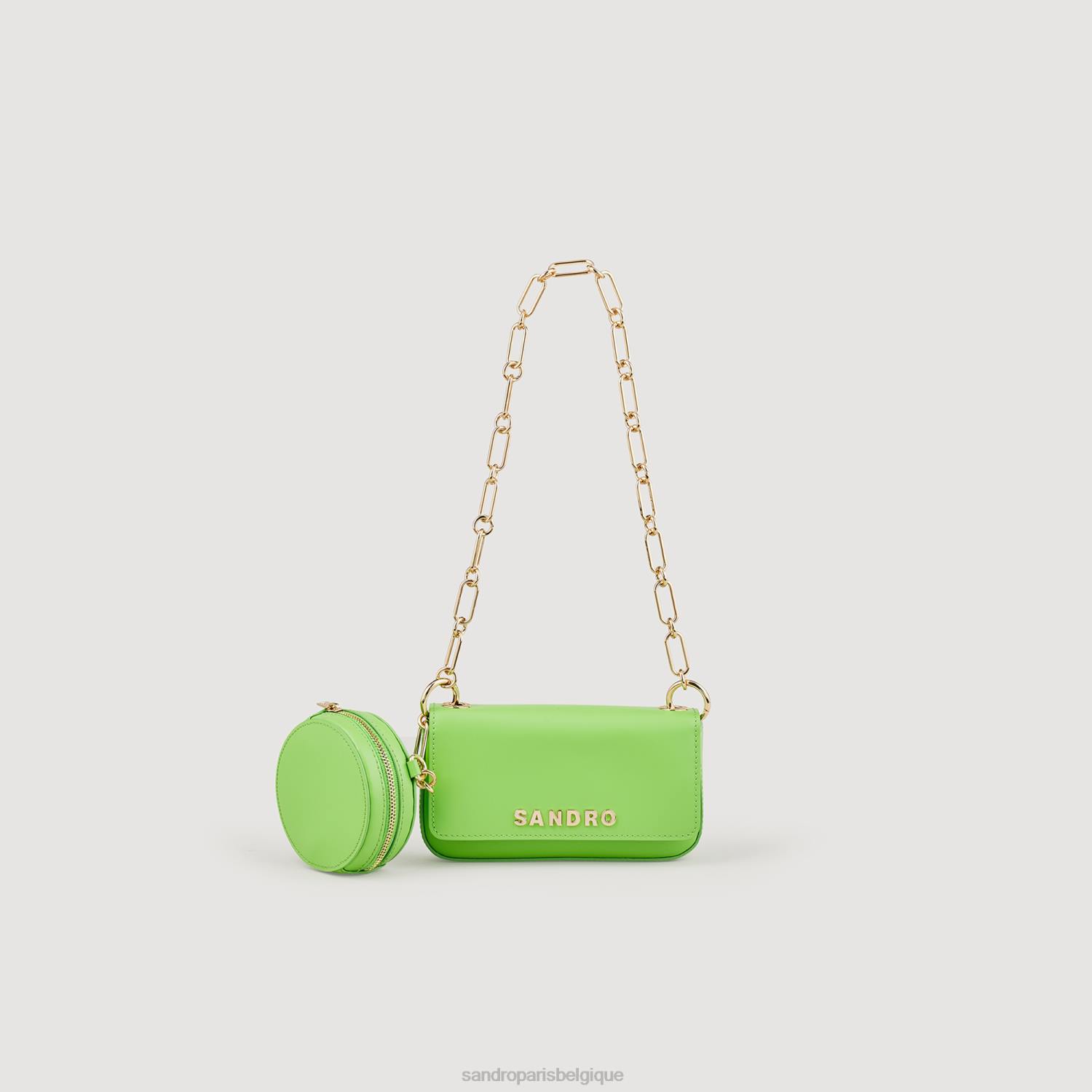 accessoires Sandro Paris sac totemo avec bandoulière chaîne Pomme verte femmes XLXD575
