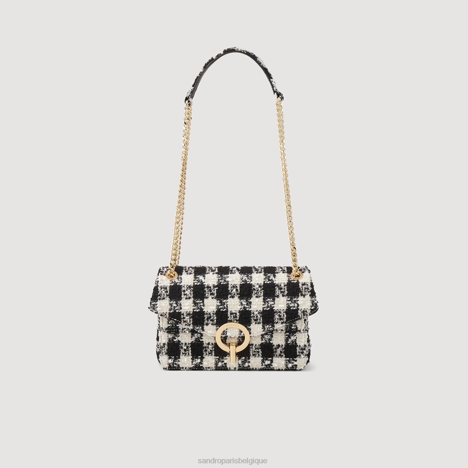accessoires Sandro Paris sac yza en tweed pied-de-poule noir/écru femmes XLXD501