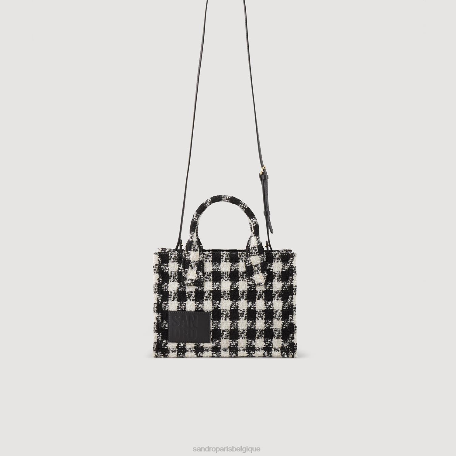accessoires Sandro Paris petit sac cabas kasbah en tweed noir/écru femmes XLXD502