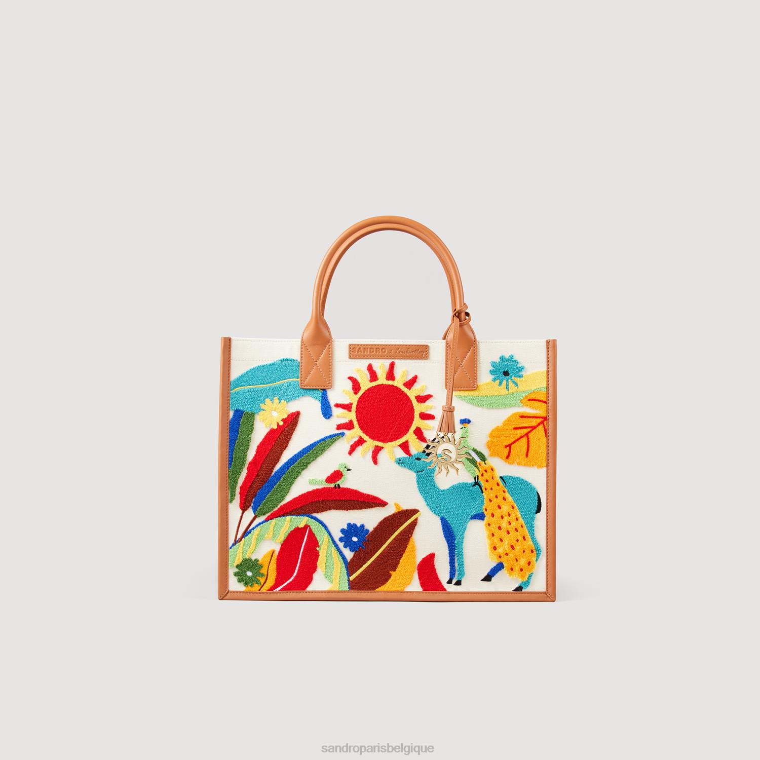 accessoires Sandro Paris sac cabas kasbah brodé multicolore femmes XLXD527