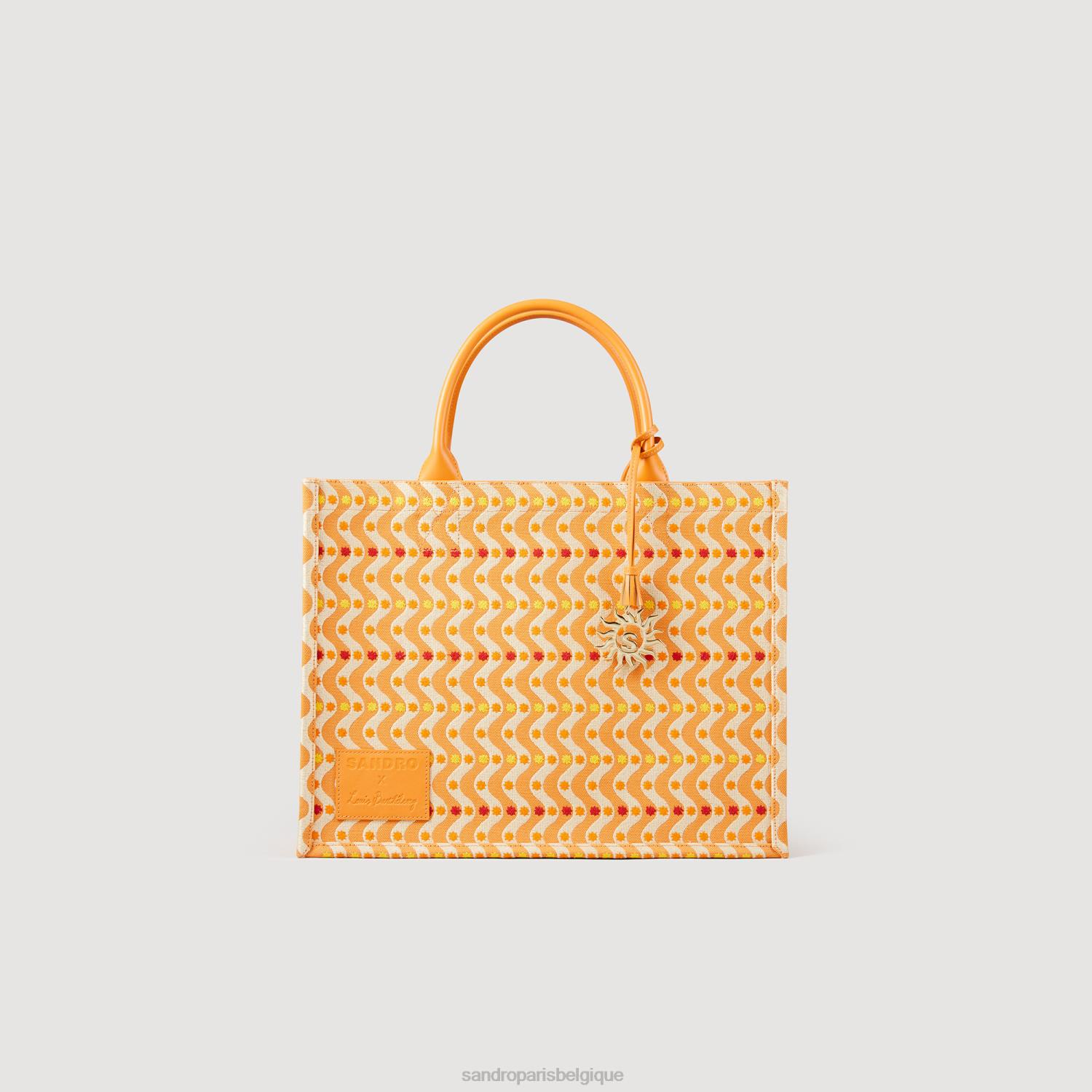 accessoires Sandro Paris sac cabas kasbah brodé orange femmes XLXD518