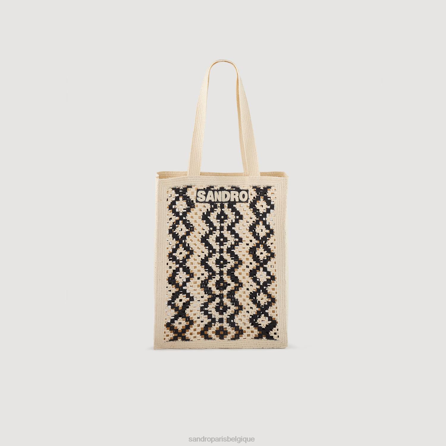 accessoires Sandro Paris sac fourre-tout au crochet beige/noir femmes XLXD498