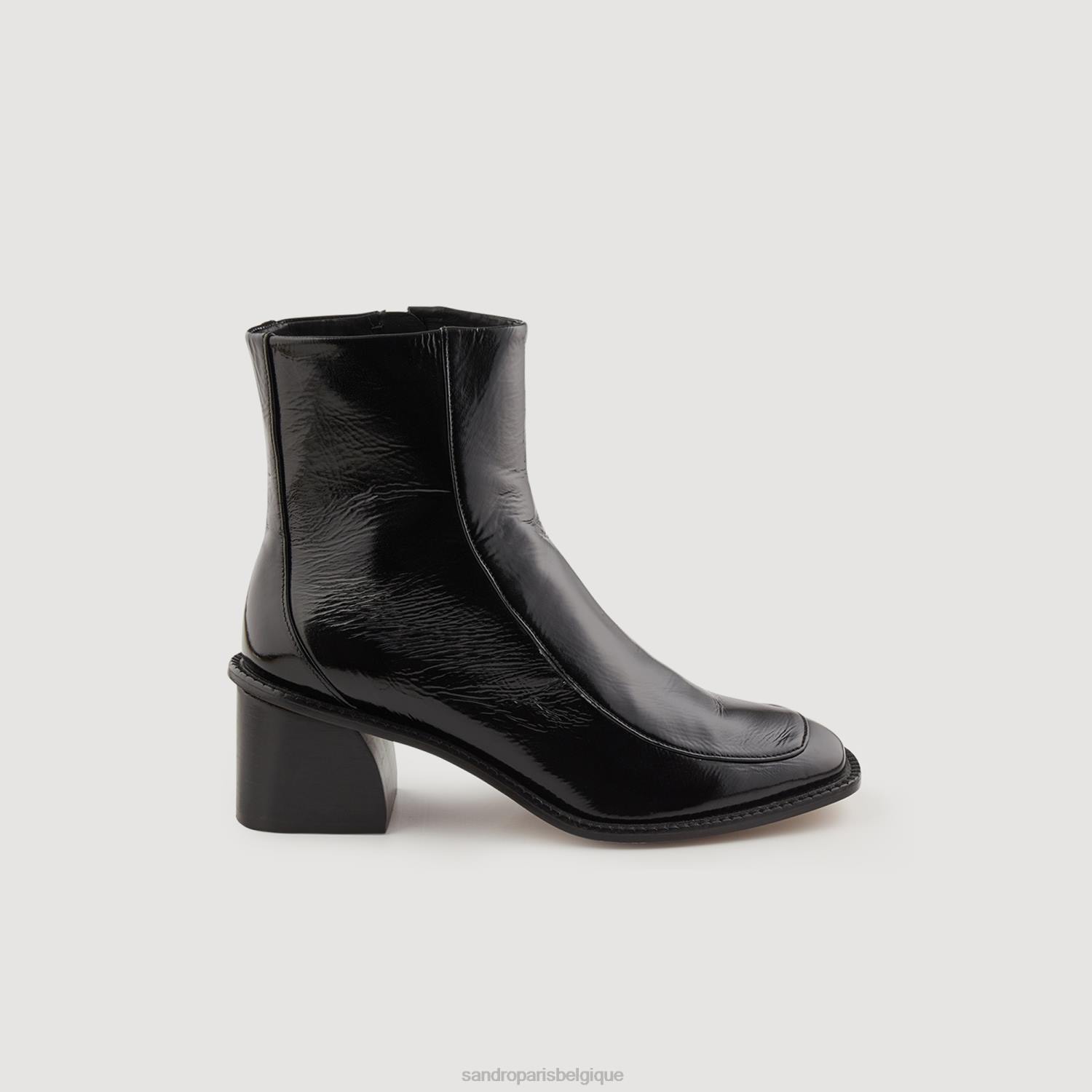 chaussure Sandro Paris bottes en cuir verni à talon noir femmes XLXD474