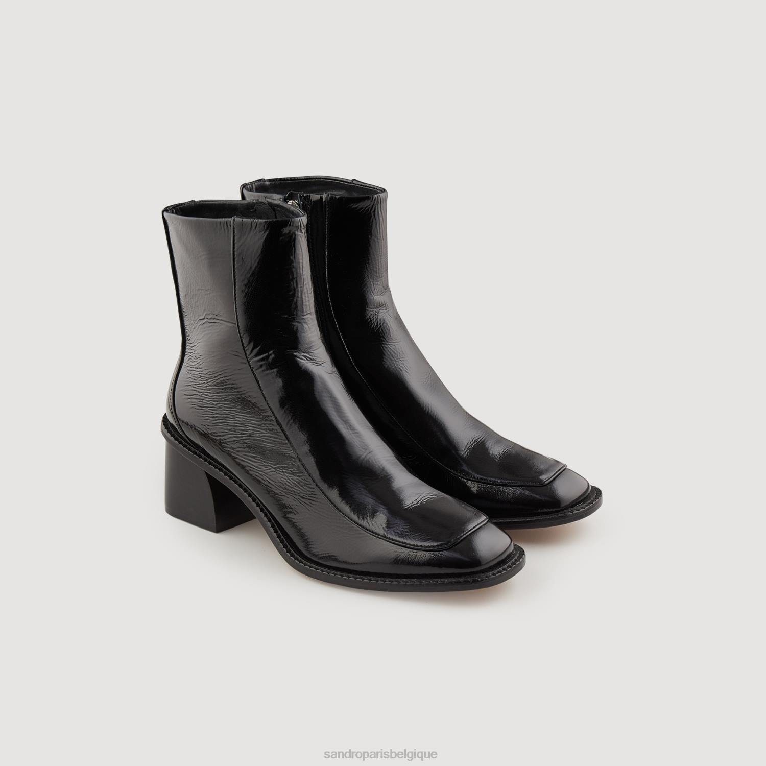 chaussure Sandro Paris bottes en cuir verni à talon noir femmes XLXD474