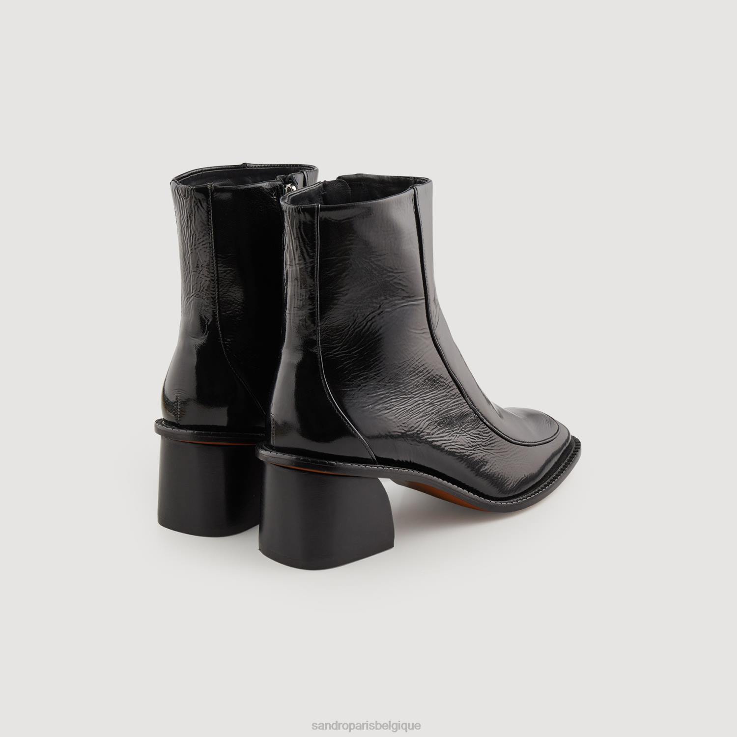 chaussure Sandro Paris bottes en cuir verni à talon noir femmes XLXD474