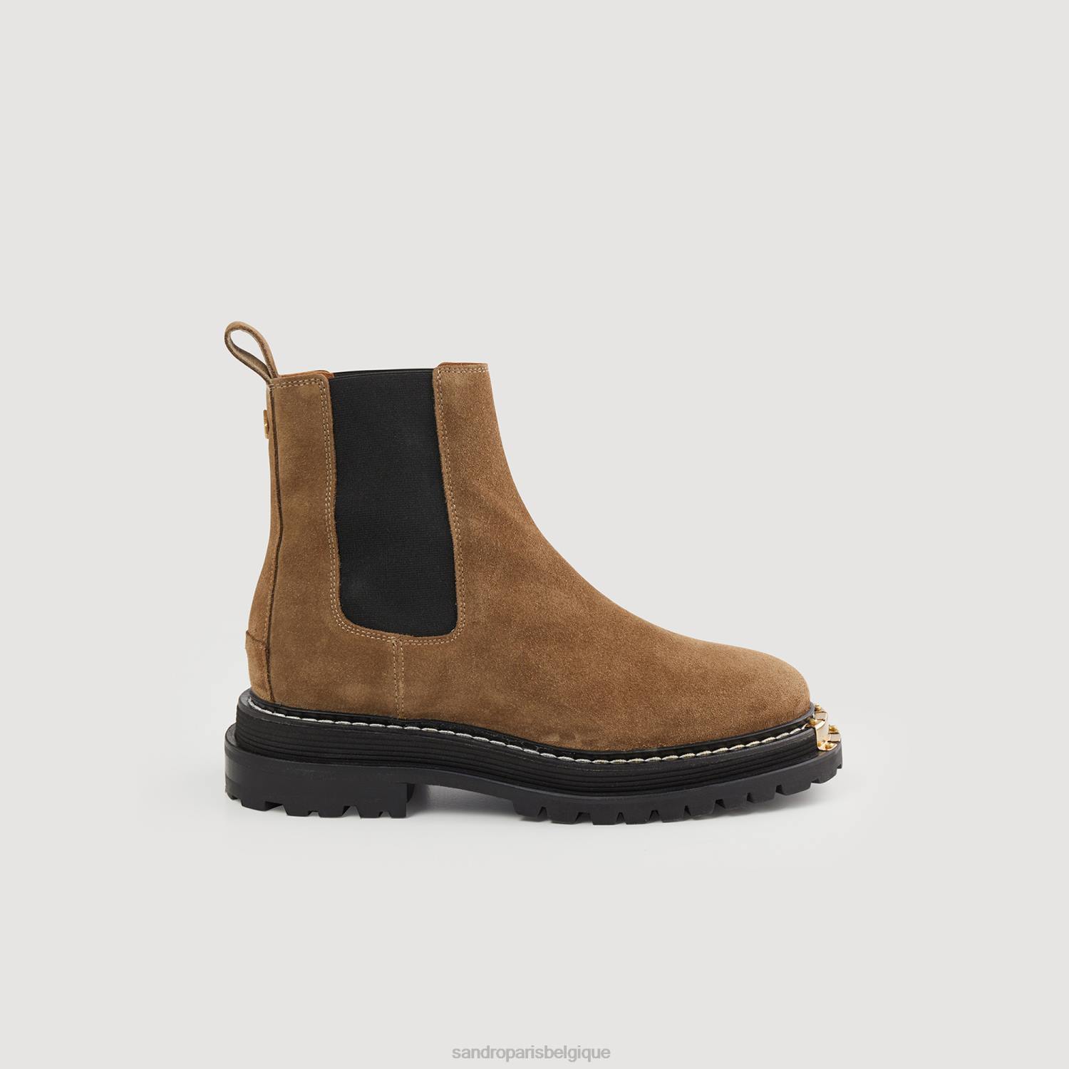 chaussure Sandro Paris bottines chelsea en cuir élastiquées olive verte femmes XLXD469