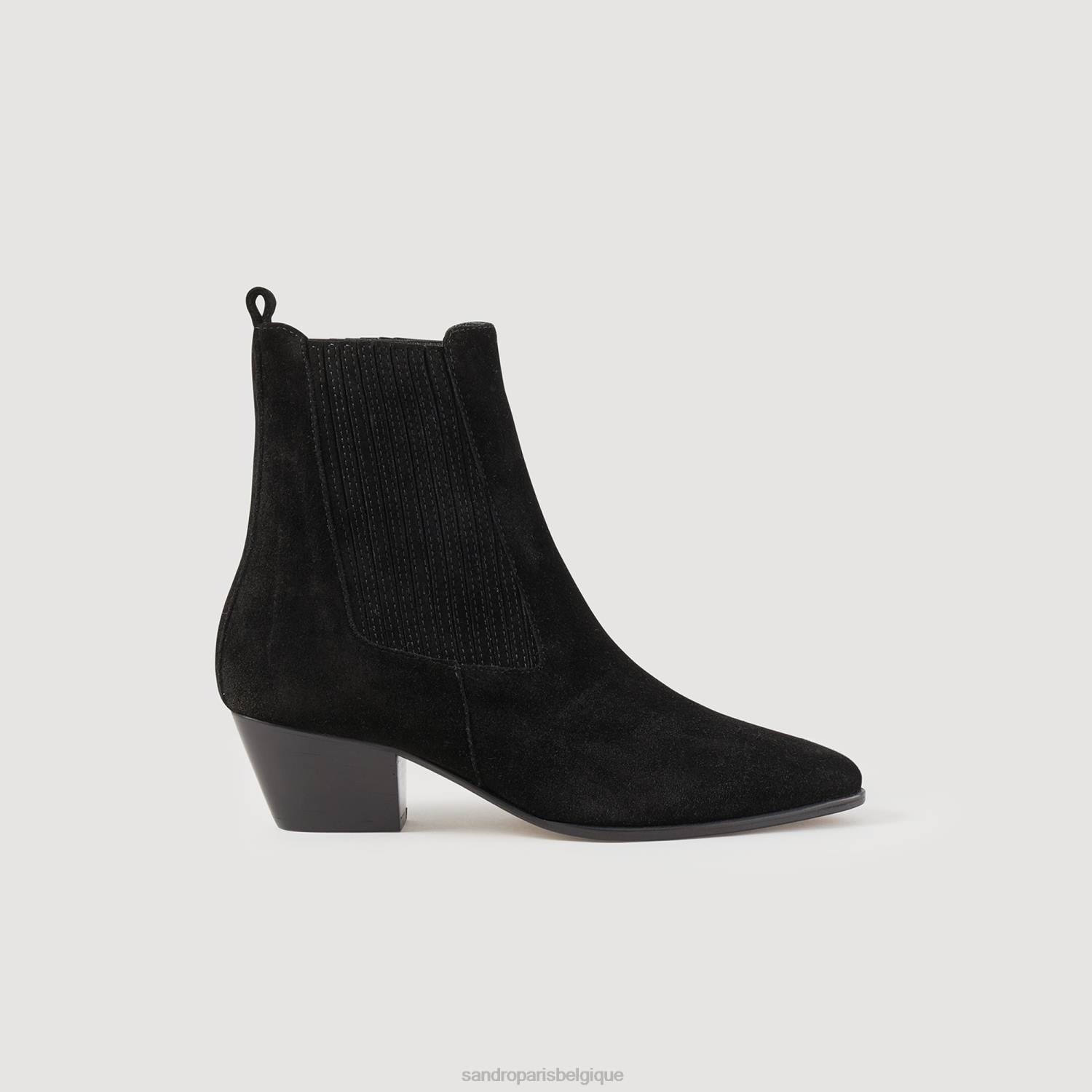 chaussure Sandro Paris bottines en cuir avec élastique noir femmes XLXD480
