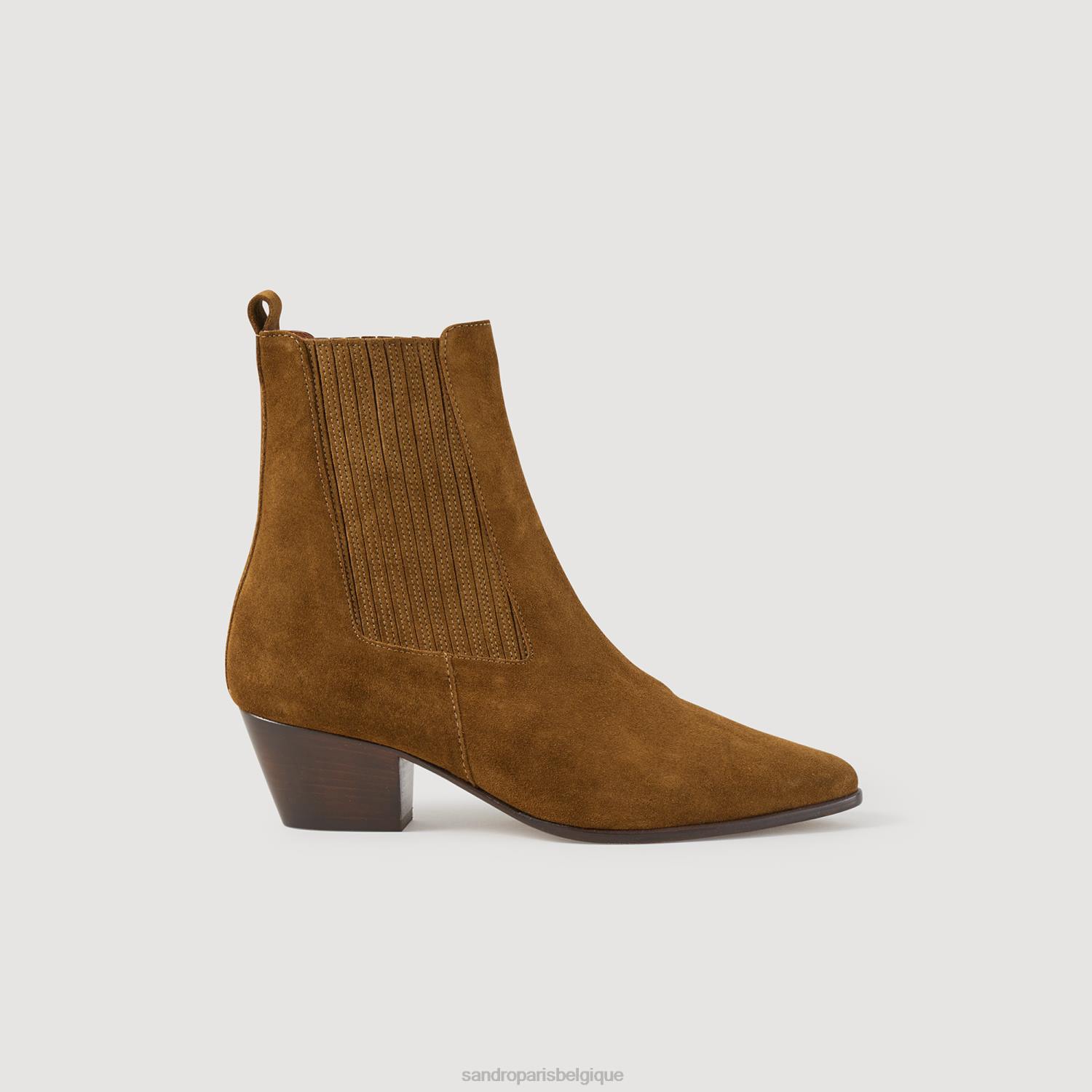 chaussure Sandro Paris bottines en cuir avec élastique olive verte femmes XLXD479