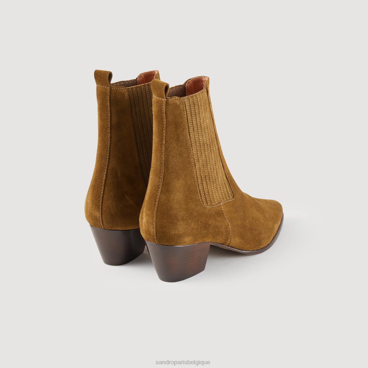 chaussure Sandro Paris bottines en cuir avec élastique olive verte femmes XLXD479