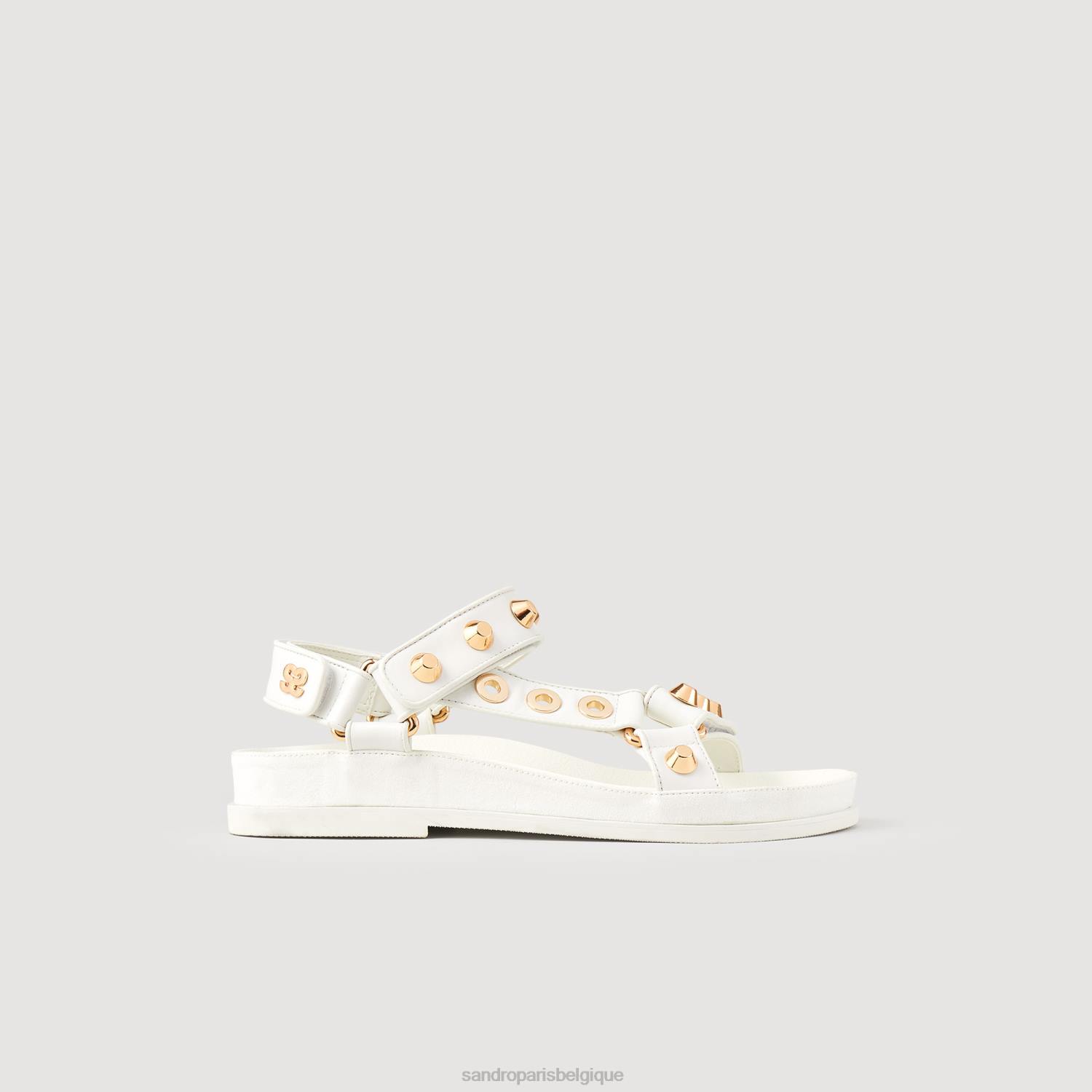 chaussure Sandro Paris sandales en cuir à clous écru femmes XLXD489
