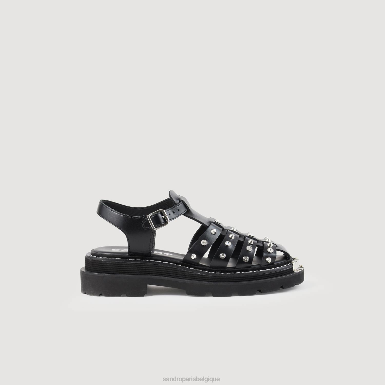 chaussure Sandro Paris sandales en cuir à clous olys noir femmes XLXD478