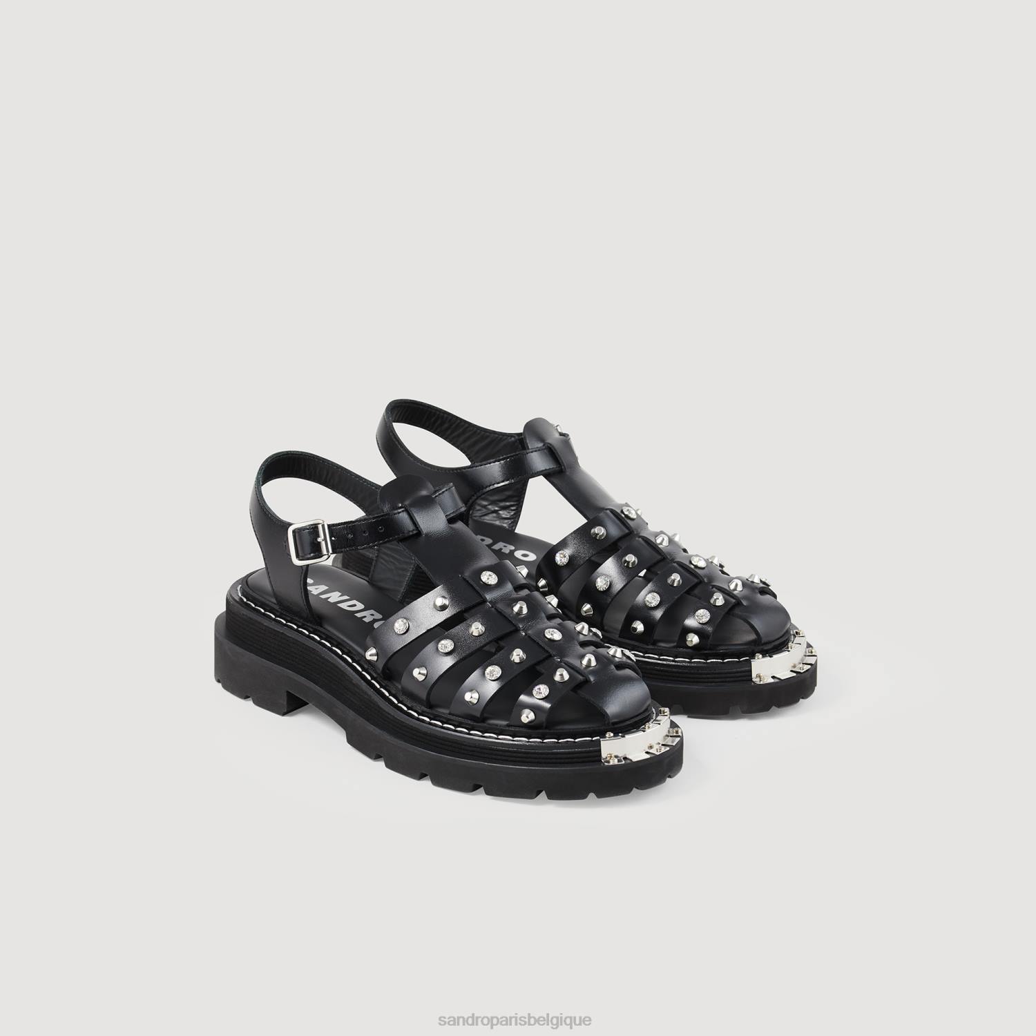 chaussure Sandro Paris sandales en cuir à clous olys noir femmes XLXD478
