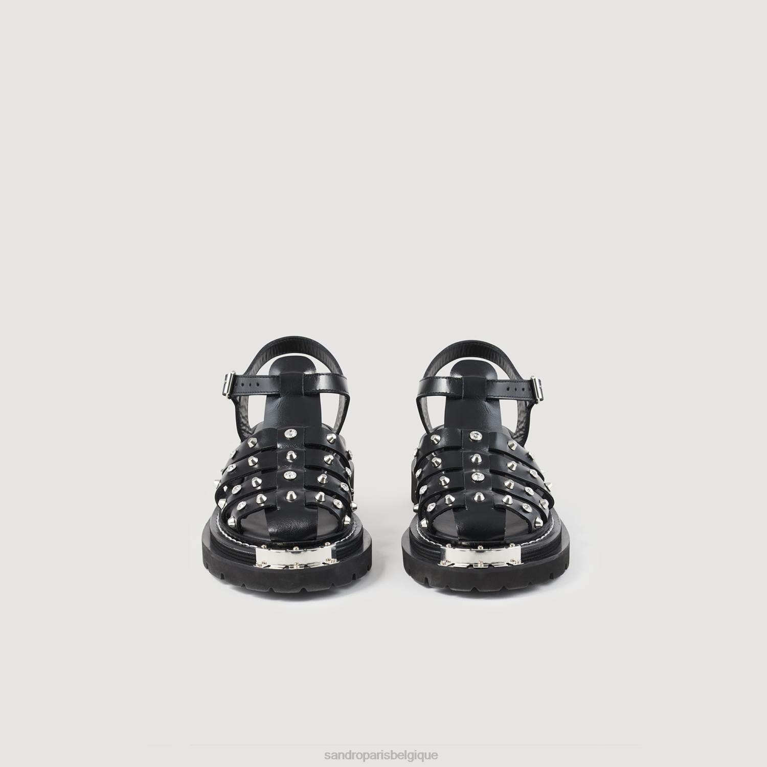 chaussure Sandro Paris sandales en cuir à clous olys noir femmes XLXD478
