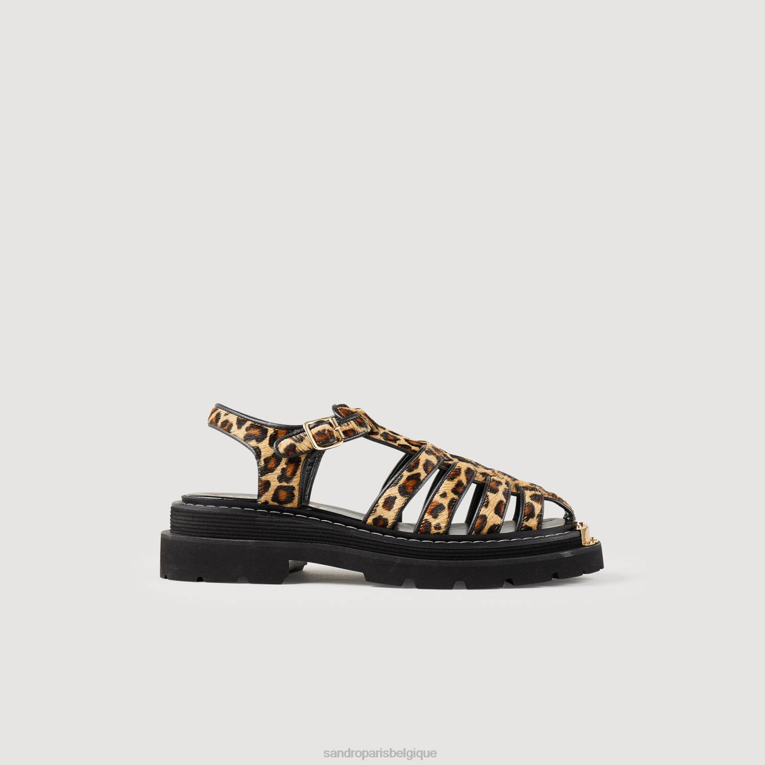 chaussure Sandro Paris sandales en cuir effet léopard olyssa brun femmes XLXD467
