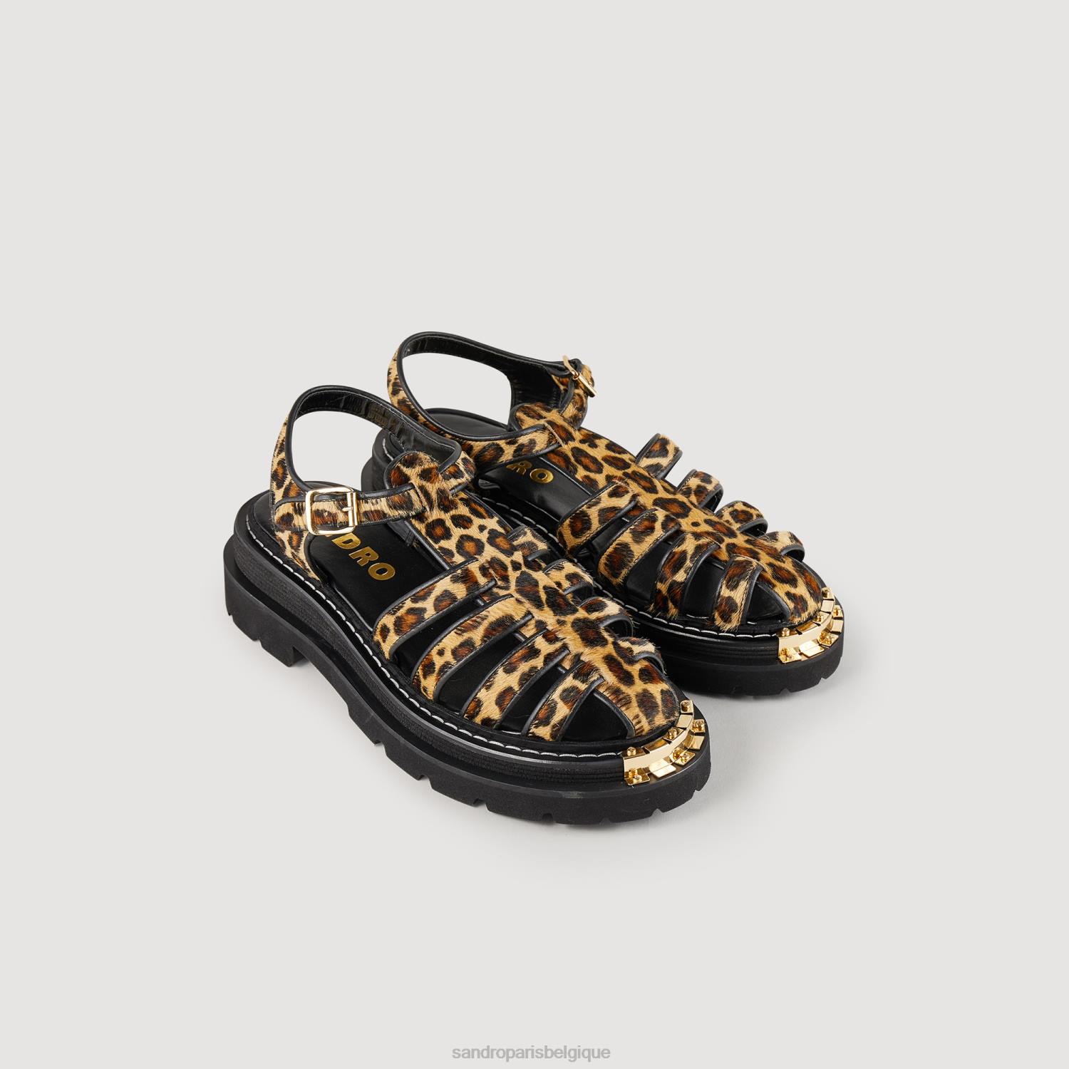 chaussure Sandro Paris sandales en cuir effet léopard olyssa brun femmes XLXD467