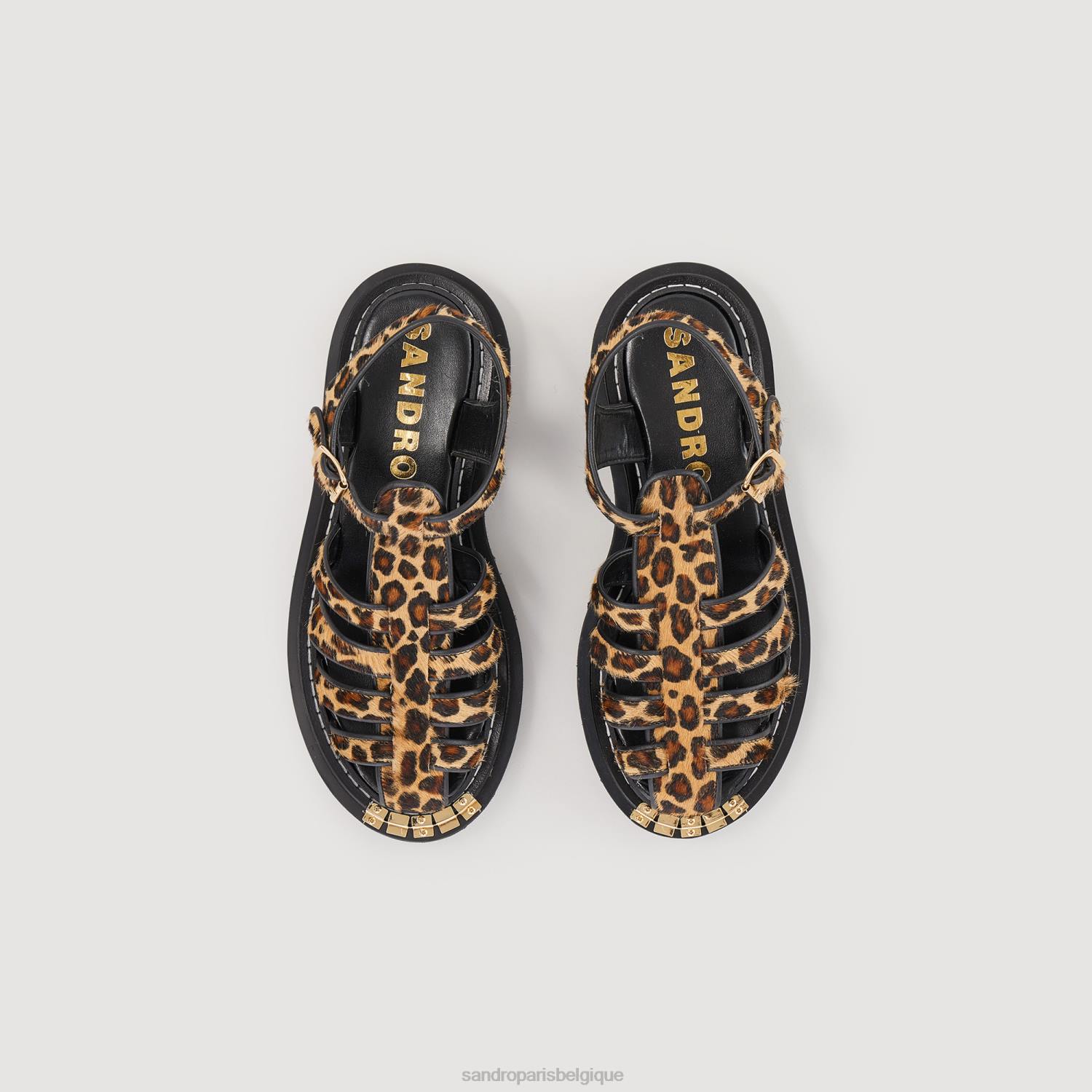 chaussure Sandro Paris sandales en cuir effet léopard olyssa brun femmes XLXD467