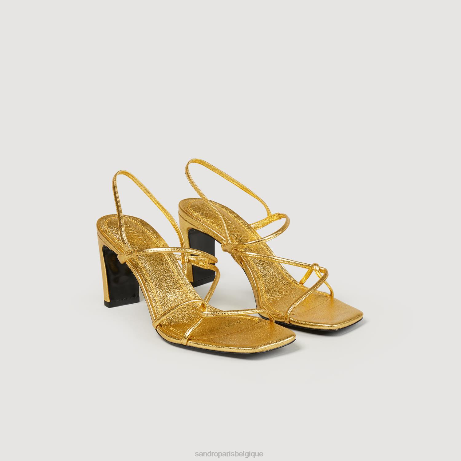 chaussure Sandro Paris sandales en cuir embossé or femmes XLXD472