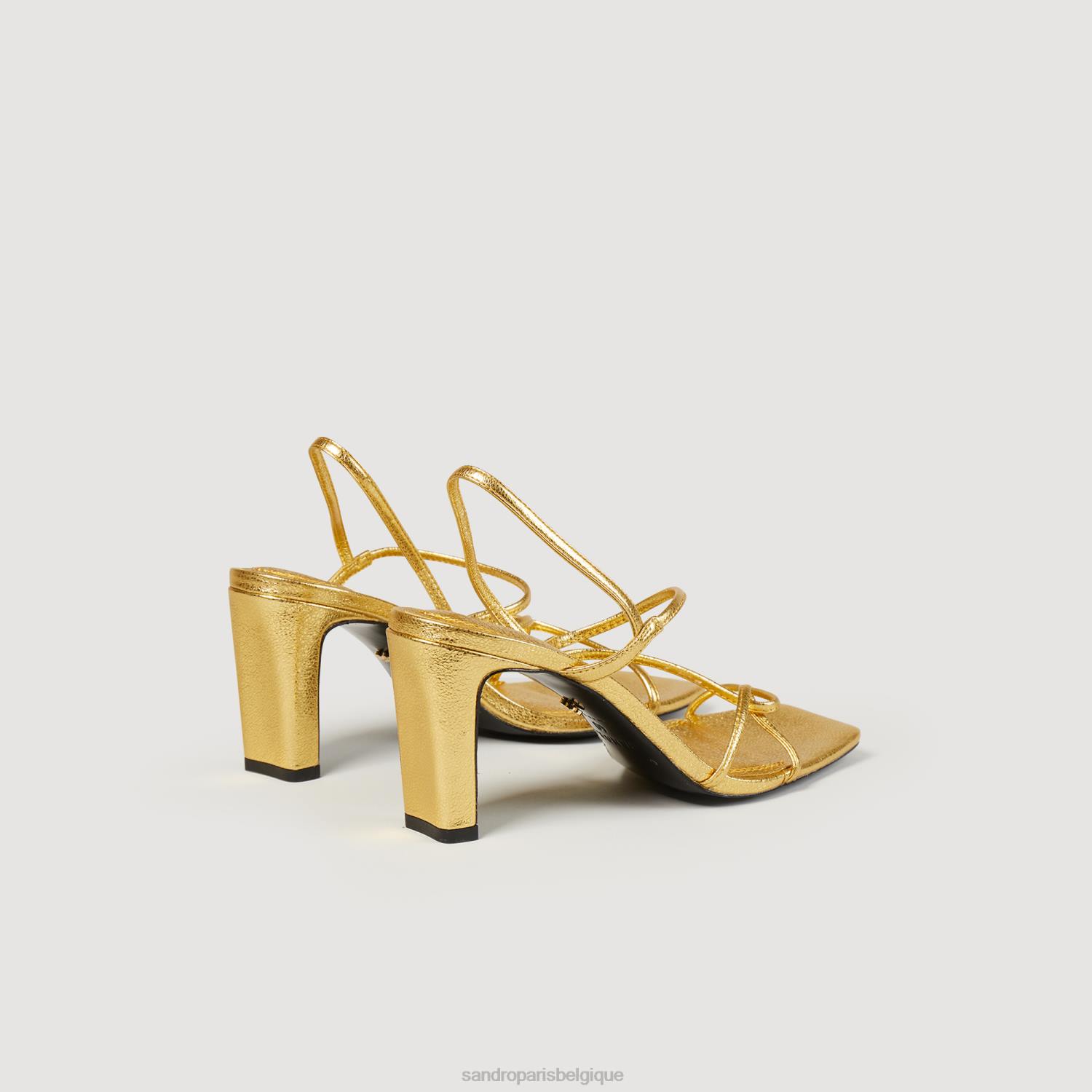 chaussure Sandro Paris sandales en cuir embossé or femmes XLXD472