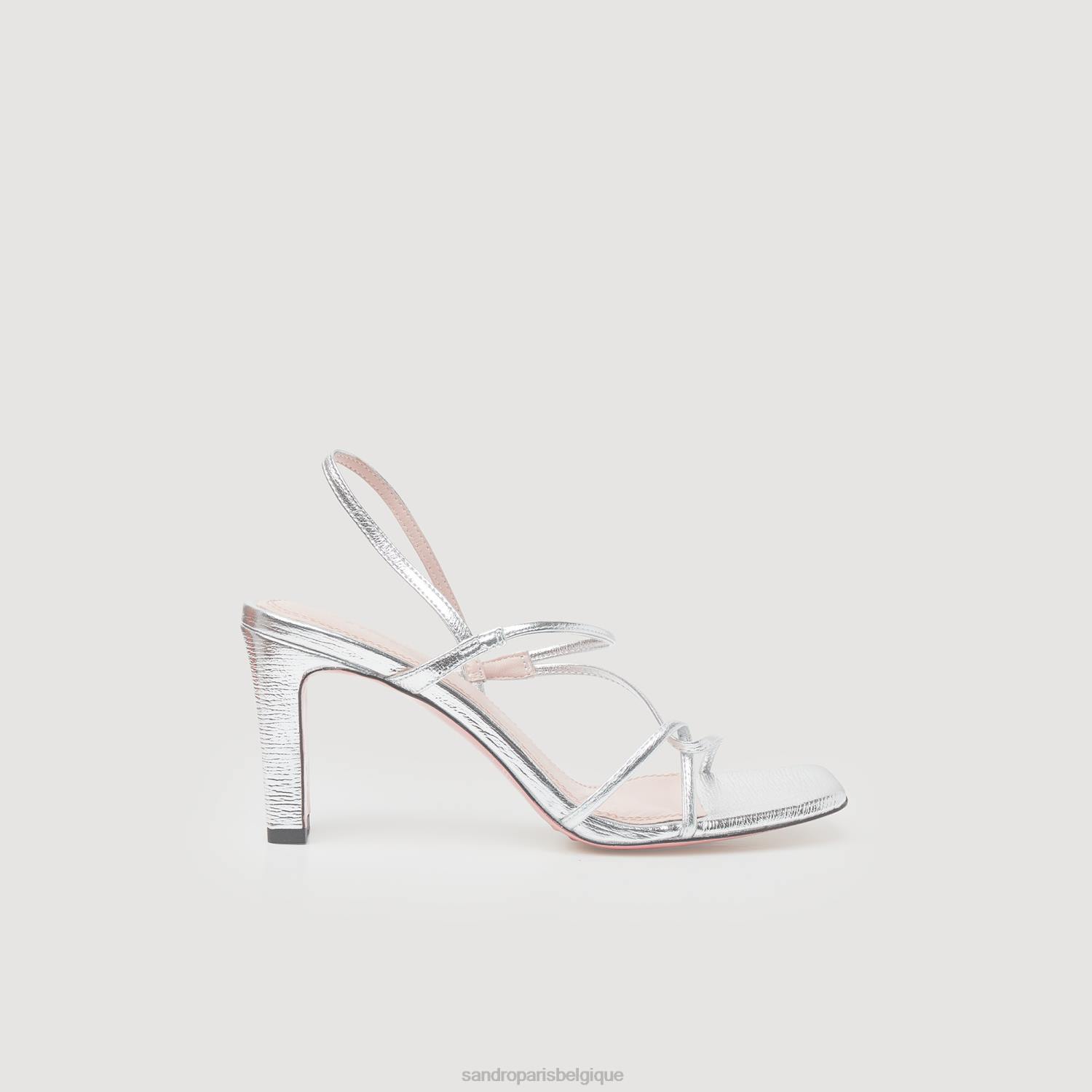 chaussure Sandro Paris sandales en cuir métallisé argent femmes XLXD476