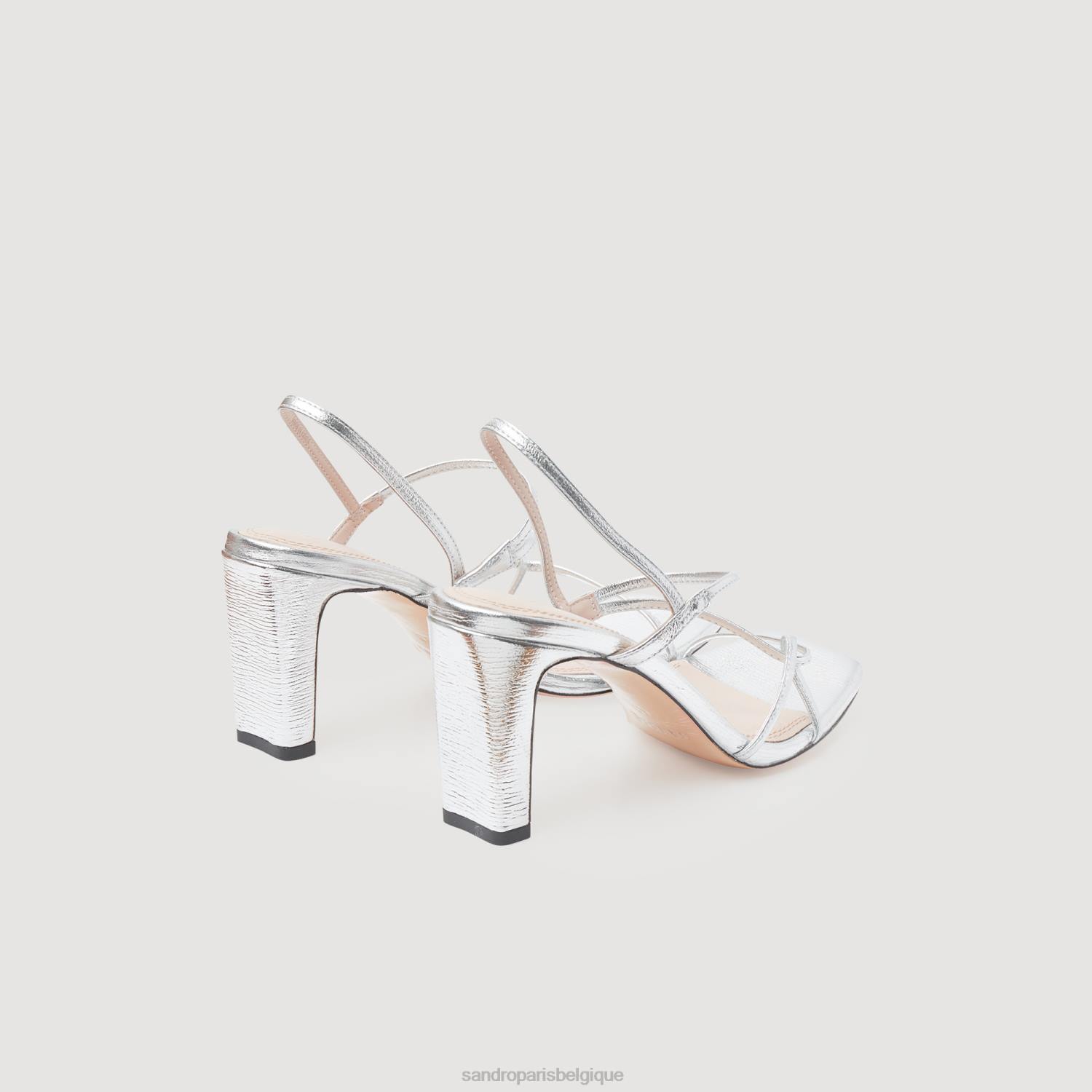 chaussure Sandro Paris sandales en cuir métallisé argent femmes XLXD476