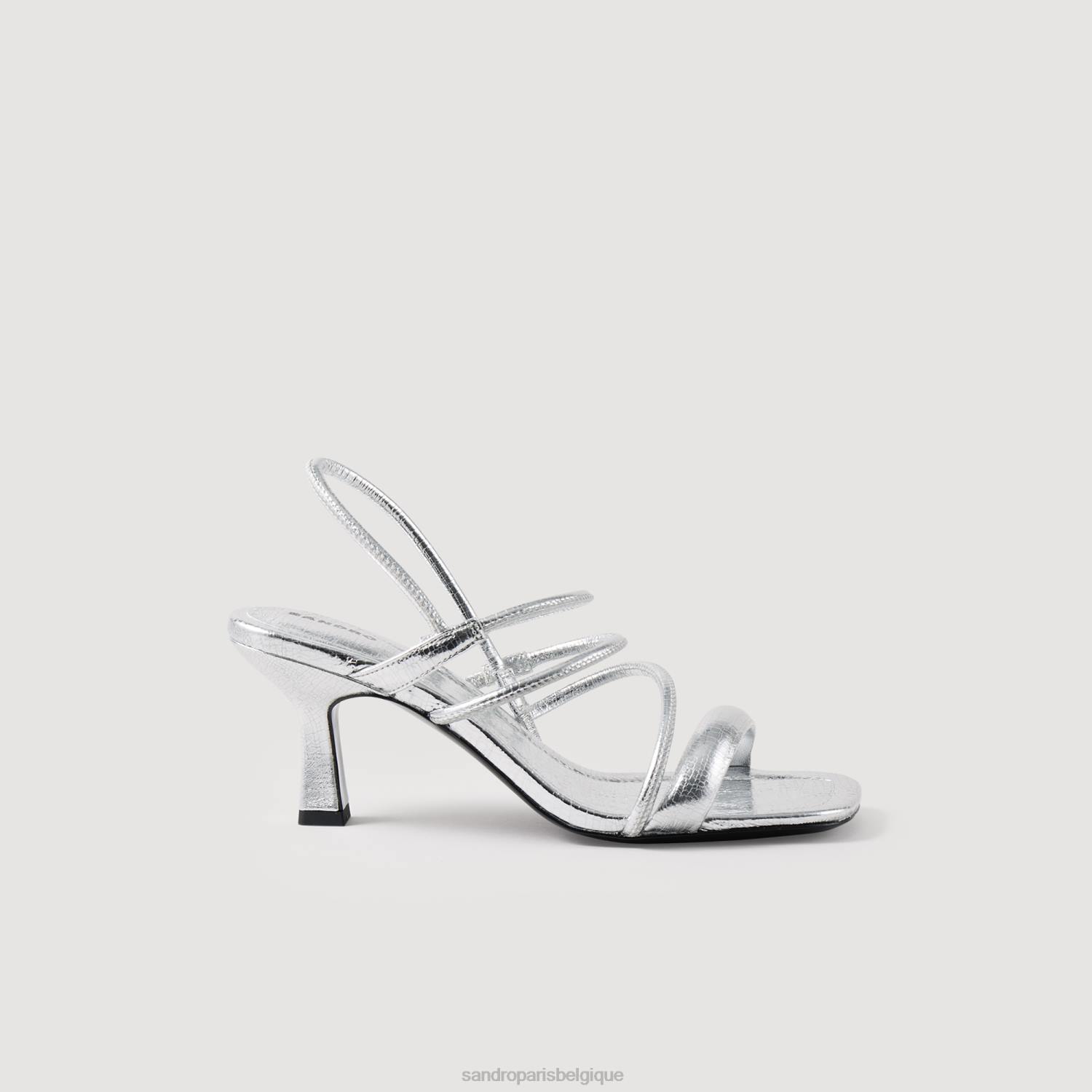 chaussure Sandro Paris sandales en cuir métallisé argent femmes XLXD494