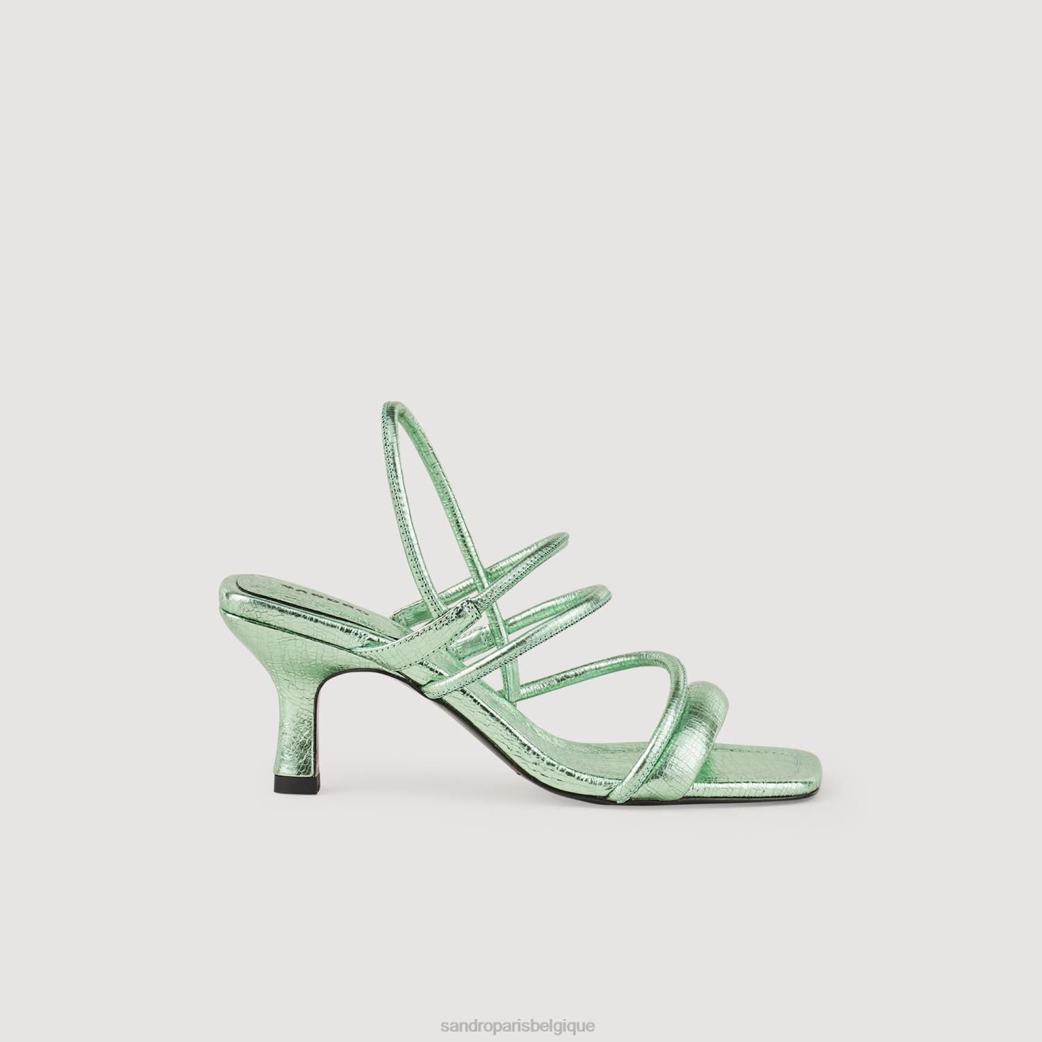chaussure Sandro Paris sandales en cuir métallisé vert femmes XLXD496