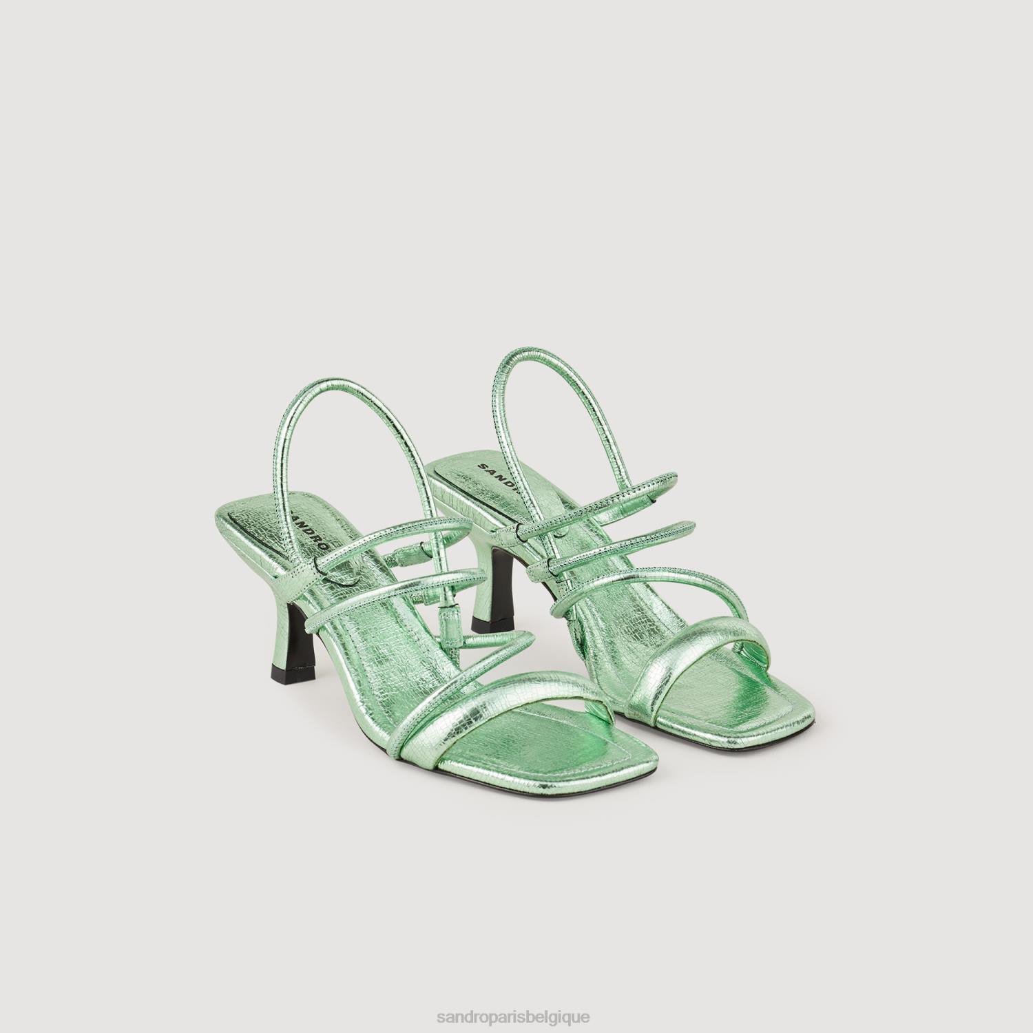 chaussure Sandro Paris sandales en cuir métallisé vert femmes XLXD496