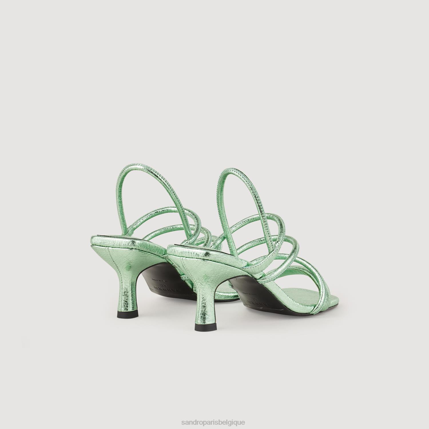 chaussure Sandro Paris sandales en cuir métallisé vert femmes XLXD496