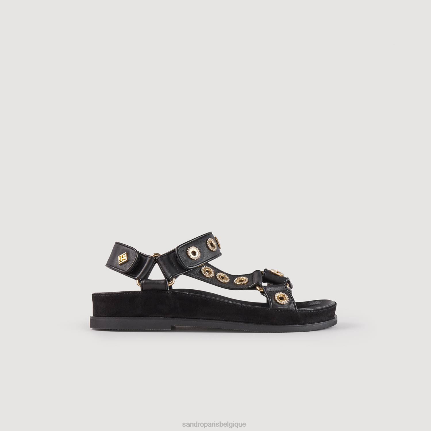 chaussure Sandro Paris sandales à scratch et strass noir femmes XLXD482