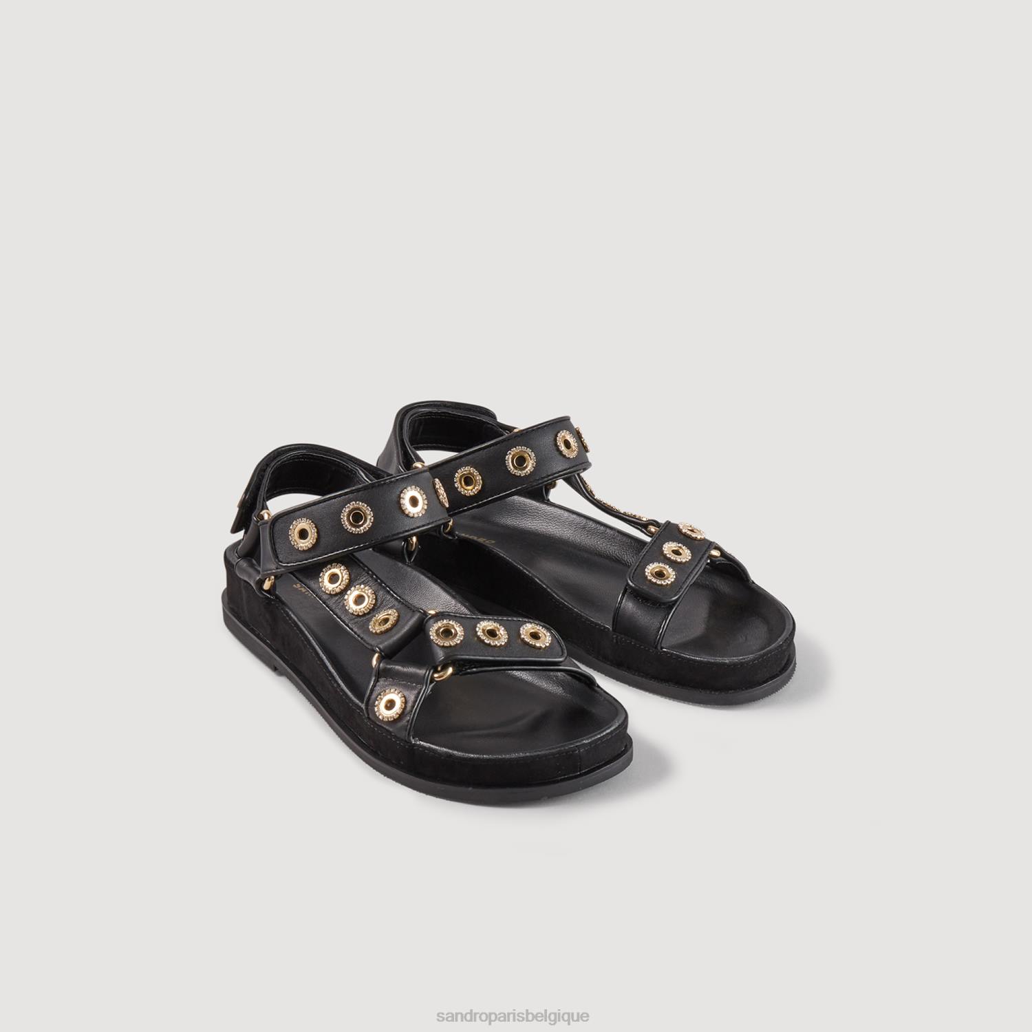 chaussure Sandro Paris sandales à scratch et strass noir femmes XLXD482