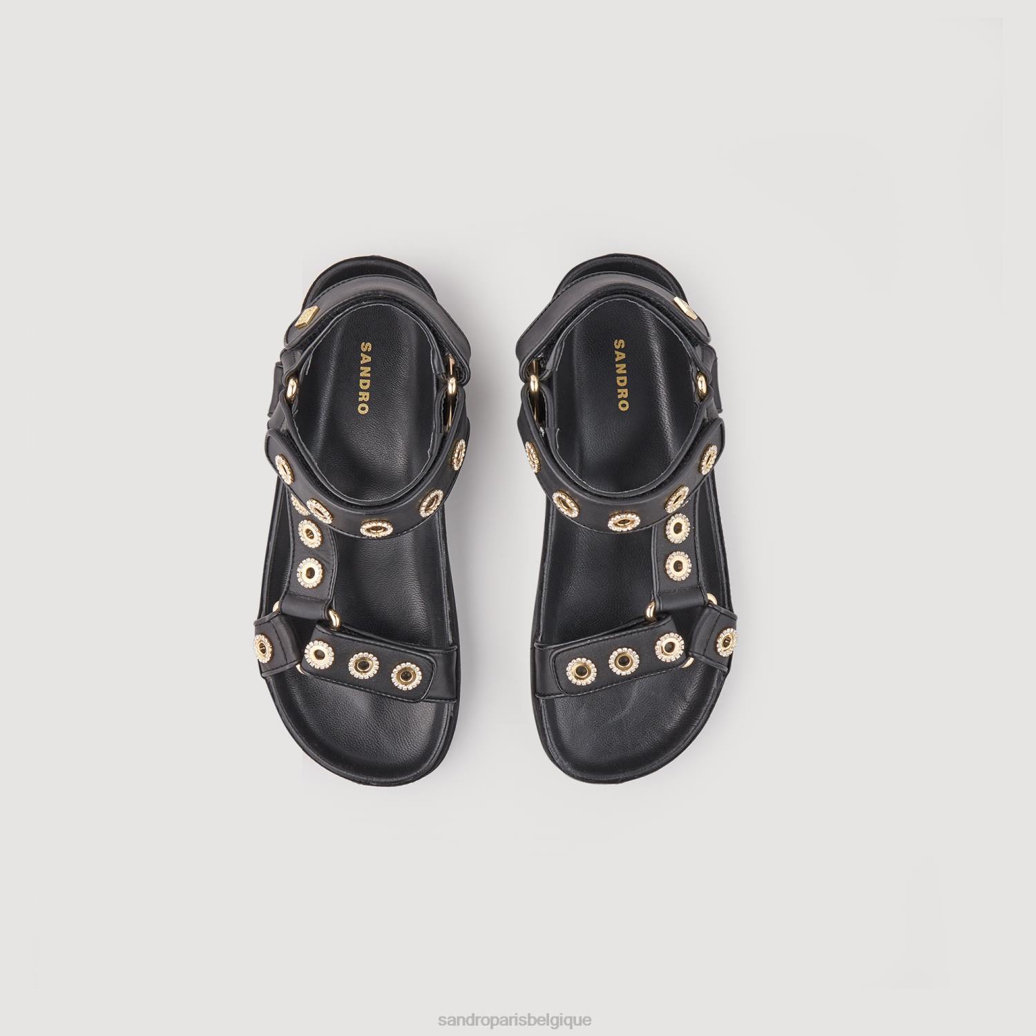 chaussure Sandro Paris sandales à scratch et strass noir femmes XLXD482