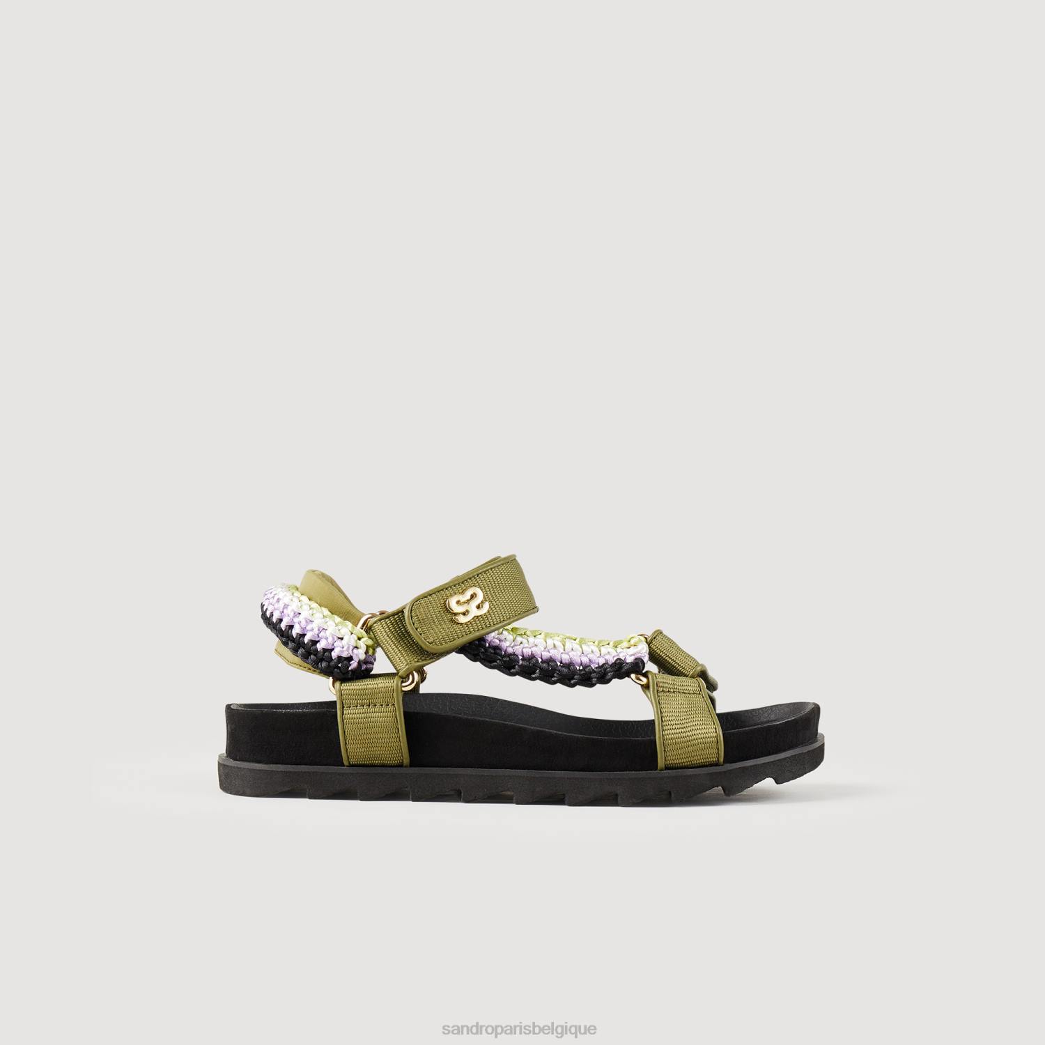 chaussure Sandro Paris sandales à tressage coloré olive verte femmes XLXD486