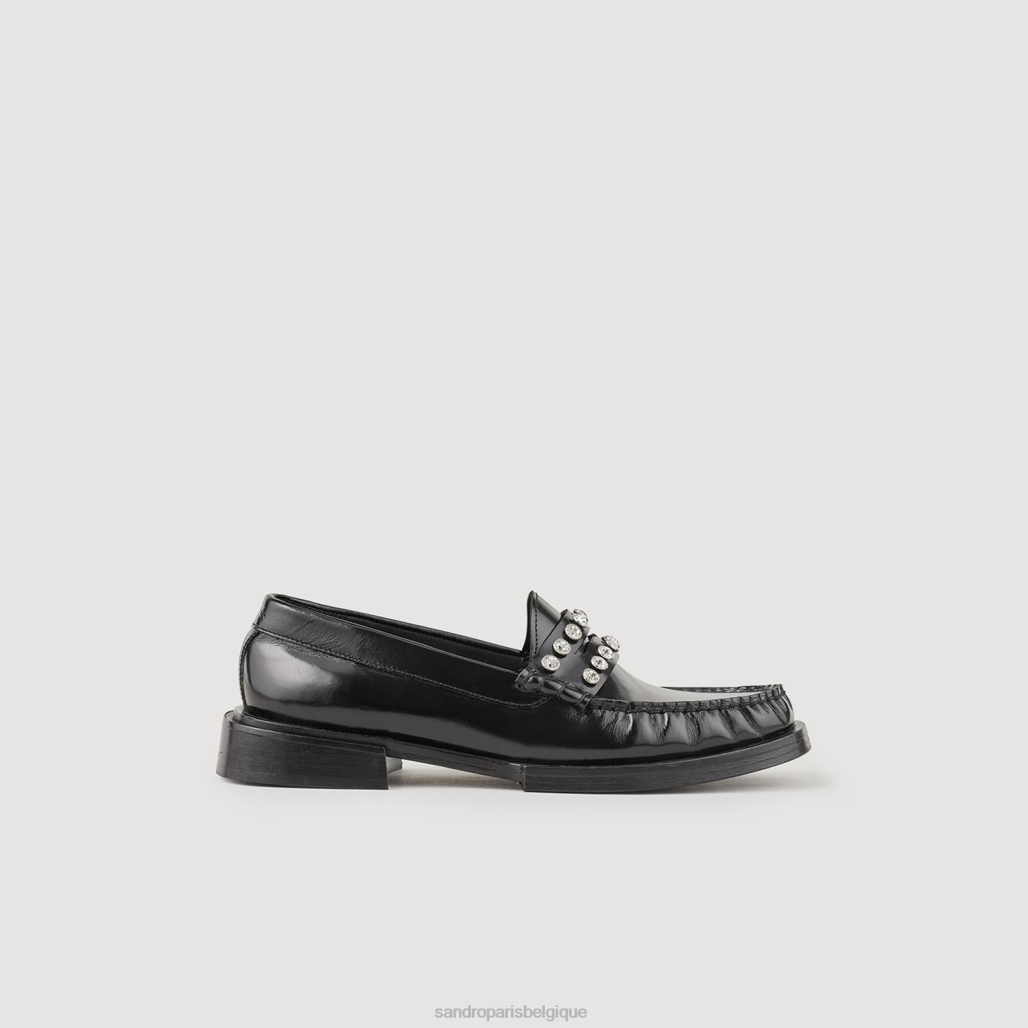 chaussure Sandro Paris mocassins en cuir avec strass noir femmes XLXD488