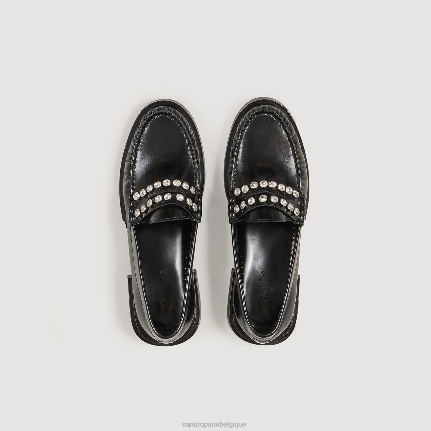 chaussure Sandro Paris mocassins en cuir avec strass noir femmes XLXD488