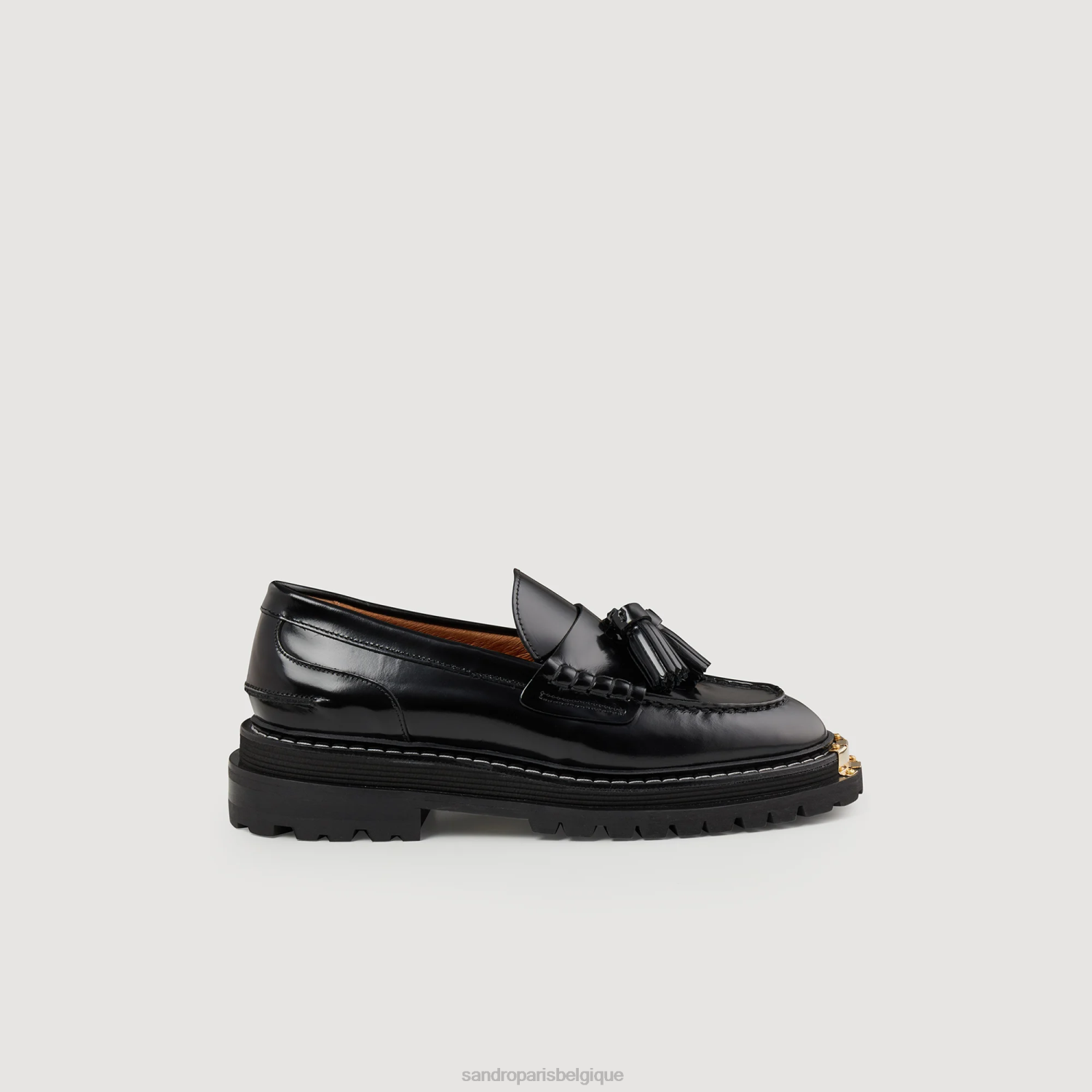 chaussure Sandro Paris mocassins en cuir à semelle épaisse noir femmes XLXD481