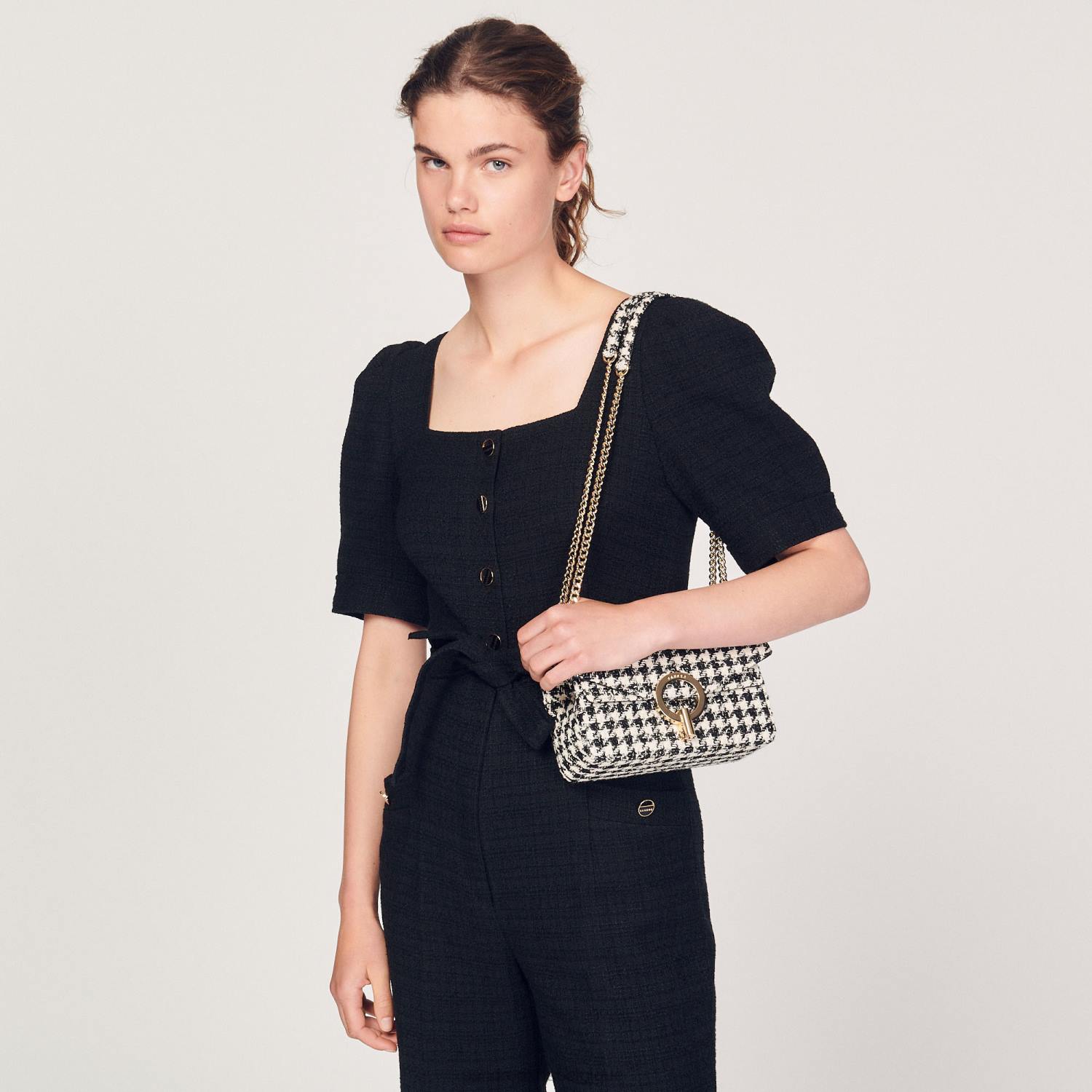 vêtements Sandro Paris combinaison en tweed noir femmes XLXD213