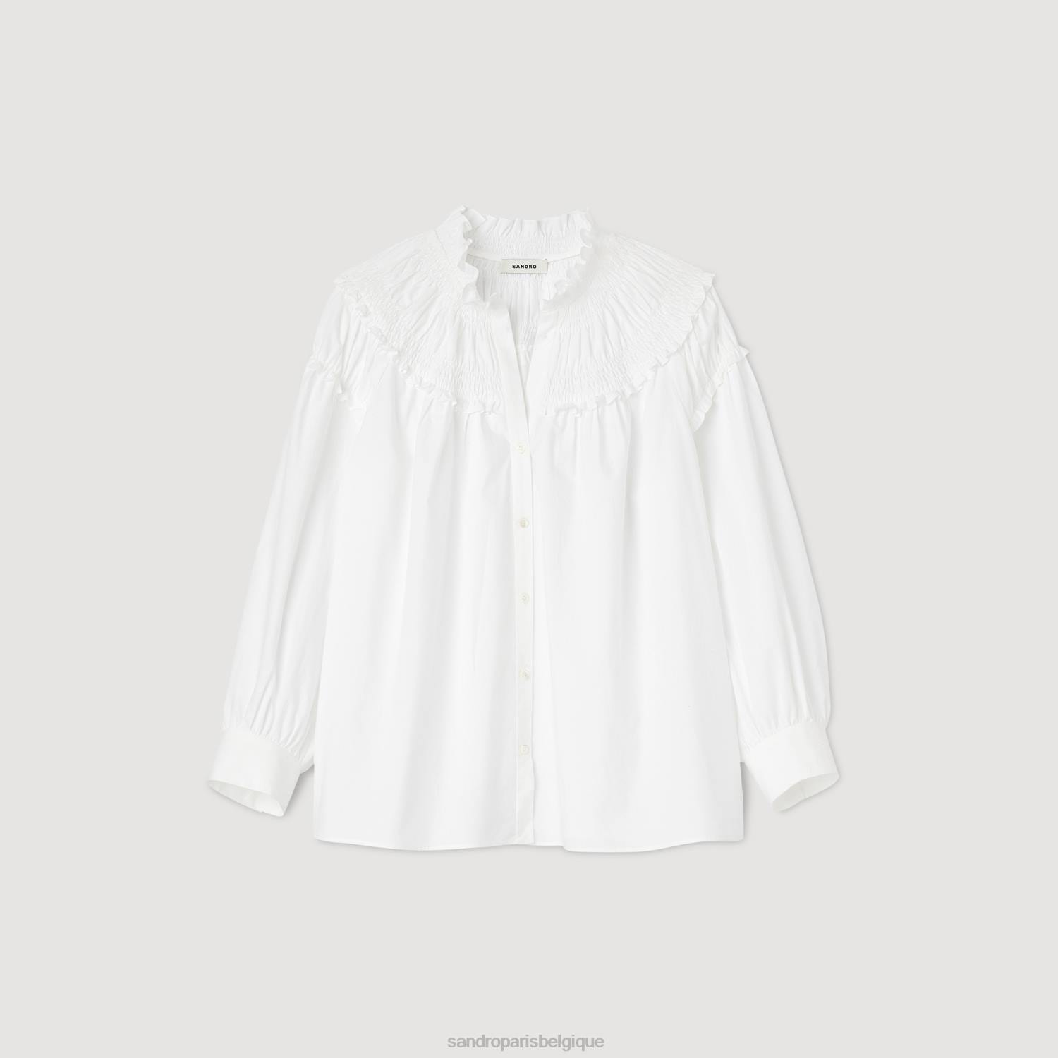 vêtements Sandro Paris blouse à col smocké blanc femmes XLXD31